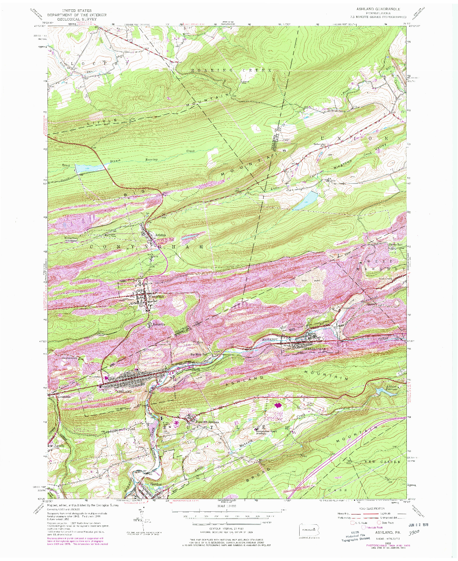 USGS 1:24000-SCALE QUADRANGLE FOR ASHLAND, PA 1953