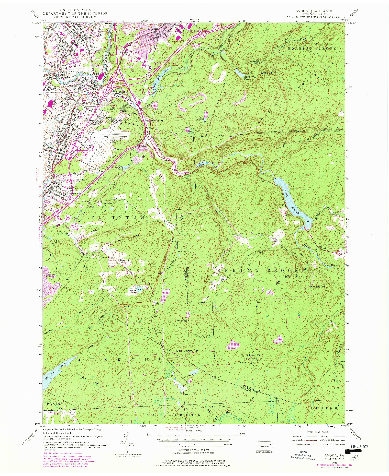 USGS 1:24000-SCALE QUADRANGLE FOR AVOCA, PA 1946