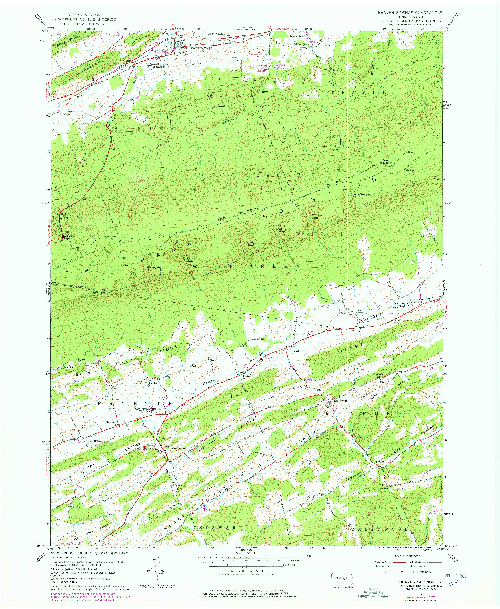 USGS 1:24000-SCALE QUADRANGLE FOR BEAVER SPRINGS, PA 1959