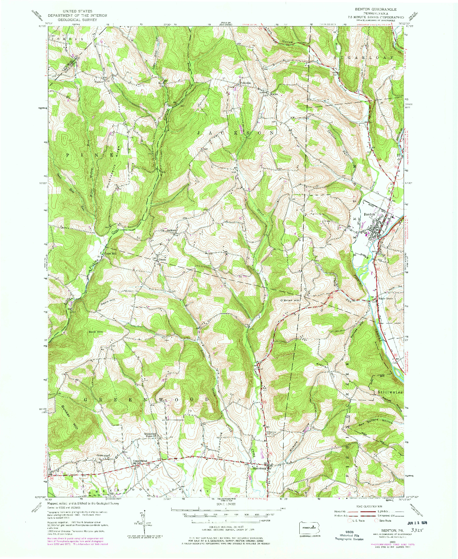 USGS 1:24000-SCALE QUADRANGLE FOR BENTON, PA 1953