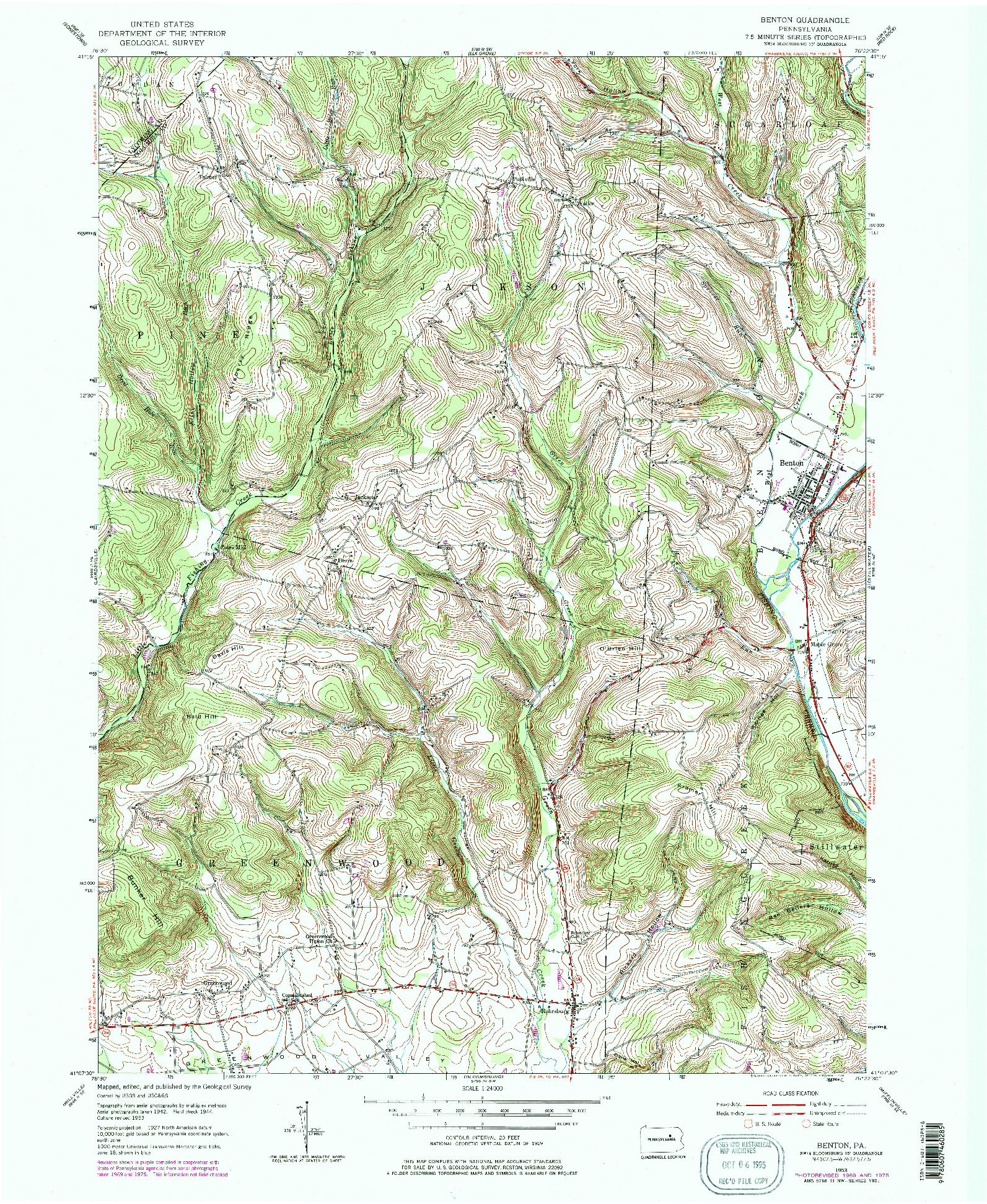 USGS 1:24000-SCALE QUADRANGLE FOR BENTON, PA 1953