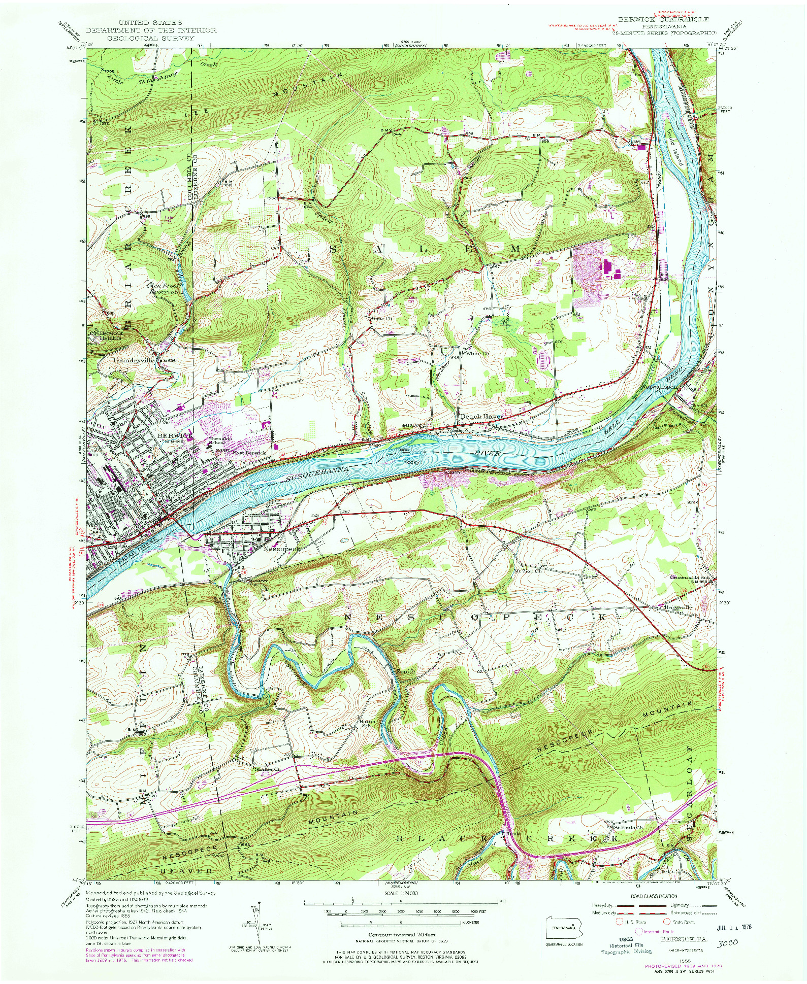 USGS 1:24000-SCALE QUADRANGLE FOR BERWICK, PA 1955