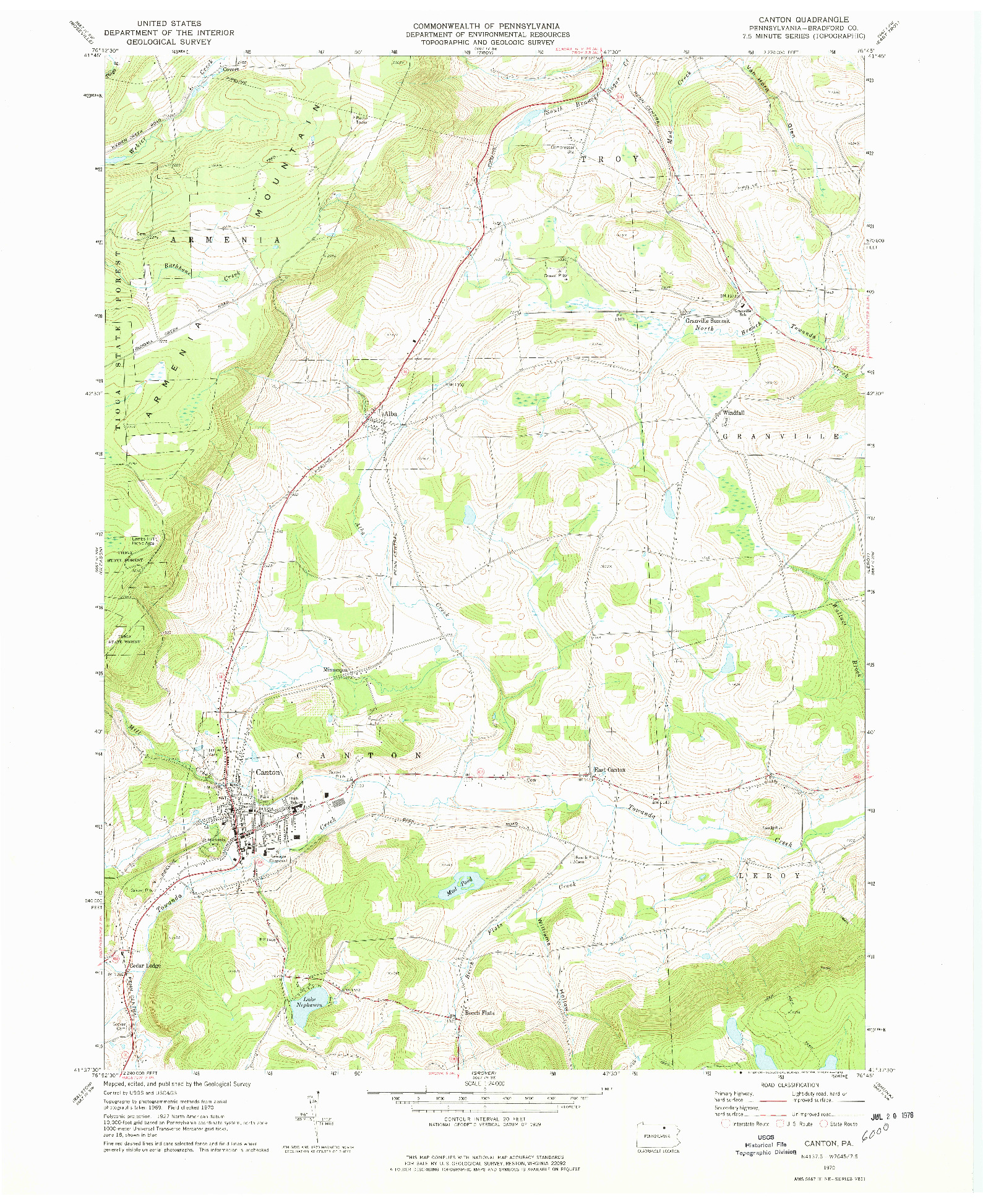 USGS 1:24000-SCALE QUADRANGLE FOR CANTON, PA 1970