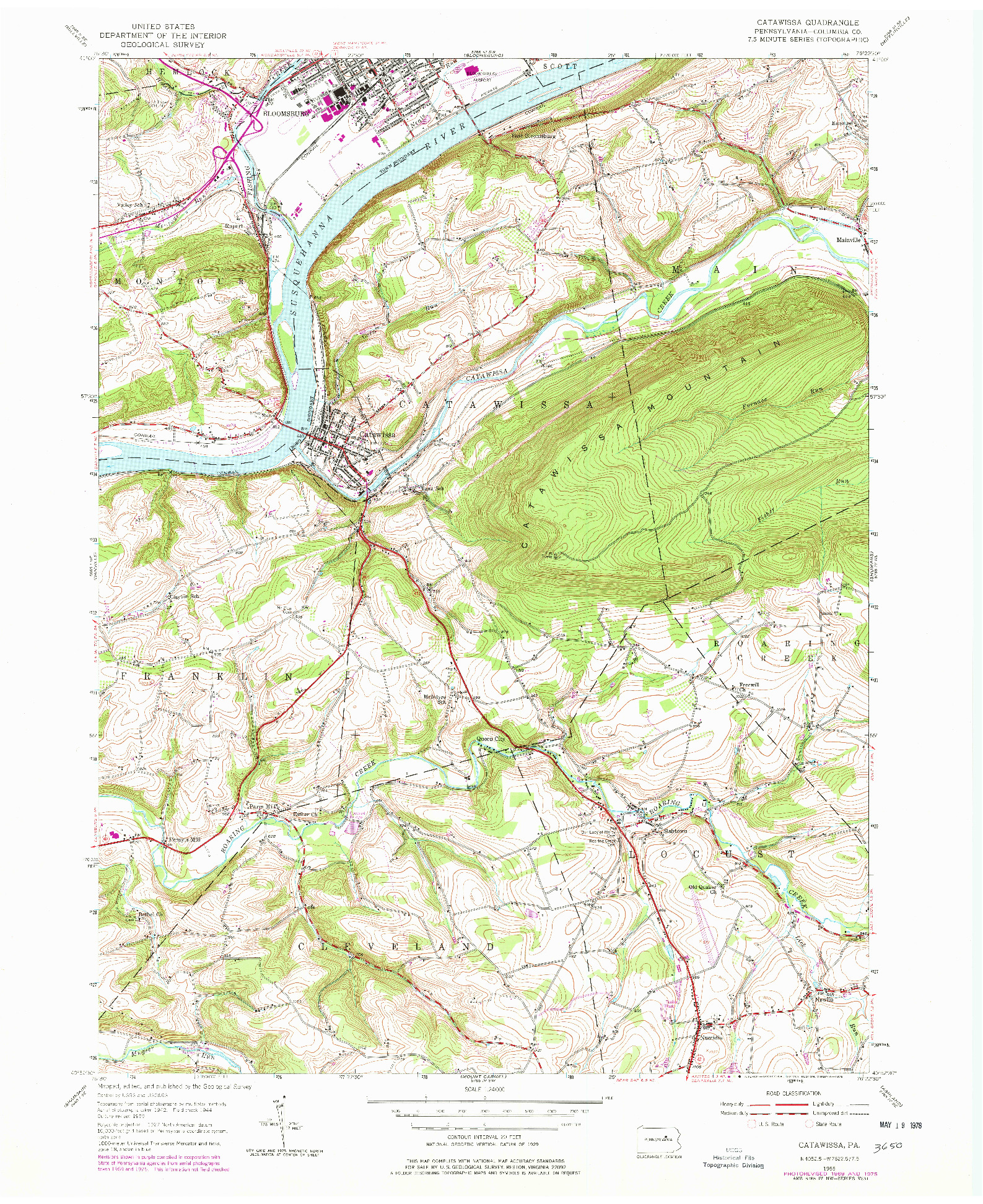 USGS 1:24000-SCALE QUADRANGLE FOR CATAWISSA, PA 1955