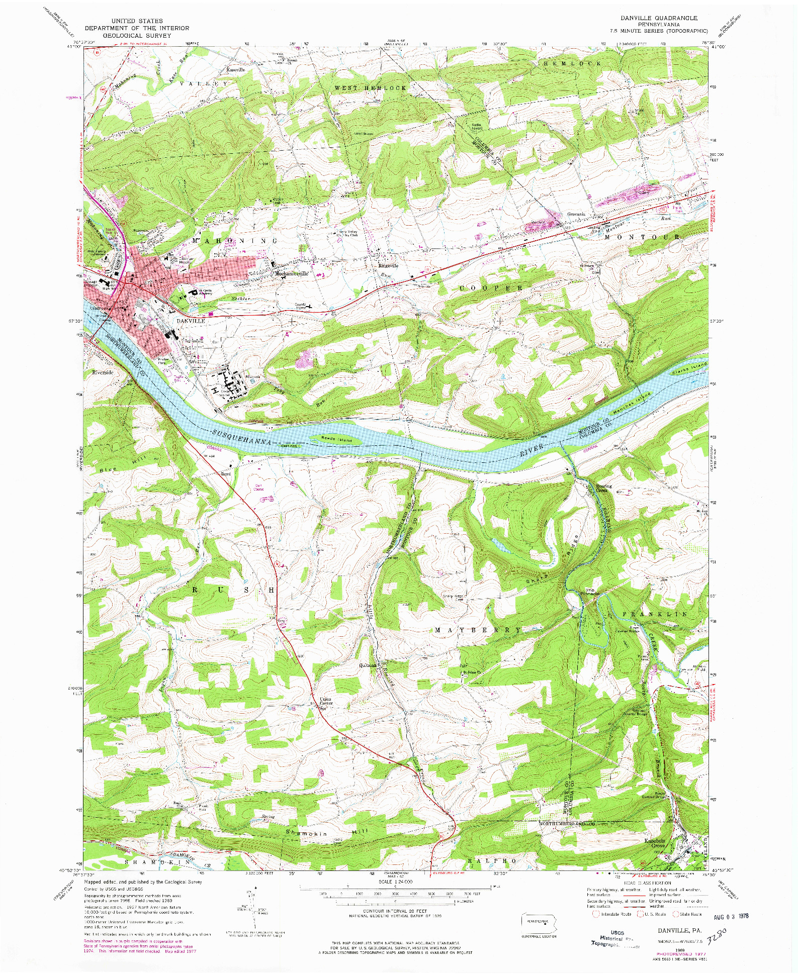 USGS 1:24000-SCALE QUADRANGLE FOR DANVILLE, PA 1969