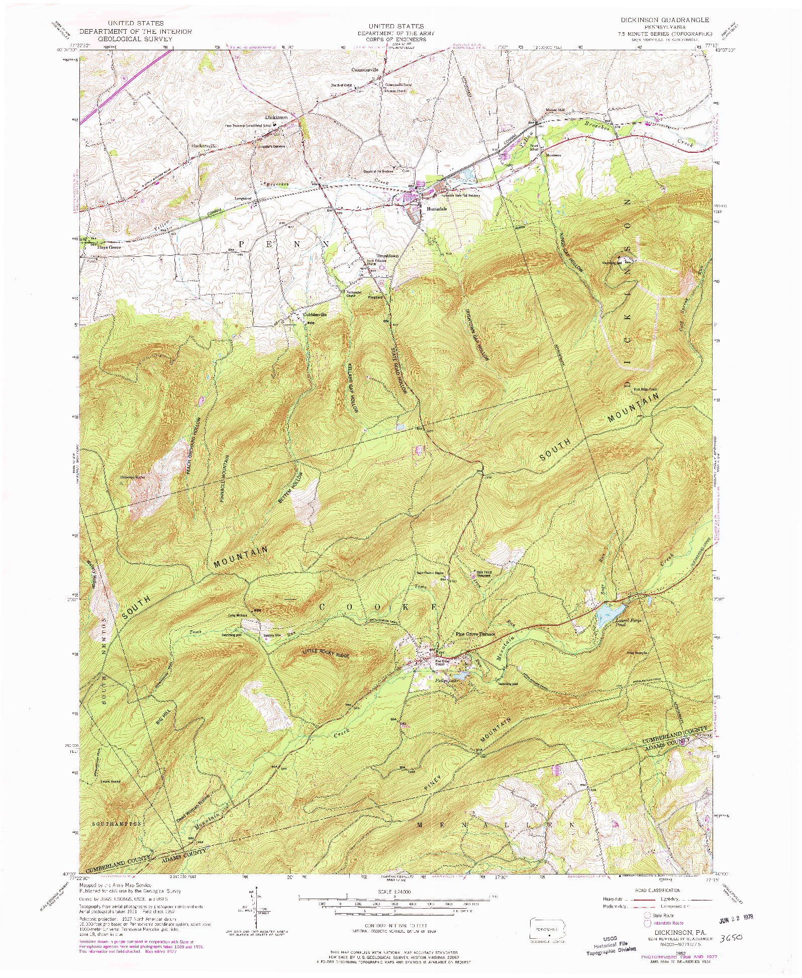 USGS 1:24000-SCALE QUADRANGLE FOR DICKINSON, PA 1952