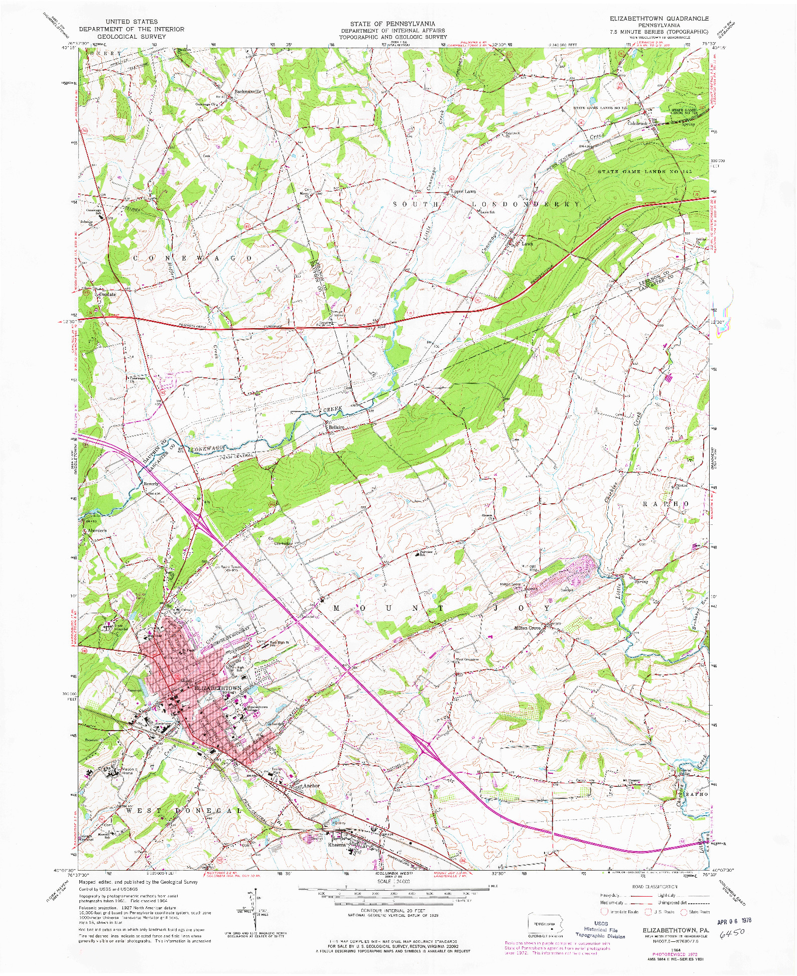 USGS 1:24000-SCALE QUADRANGLE FOR ELIZABETHTOWN, PA 1964