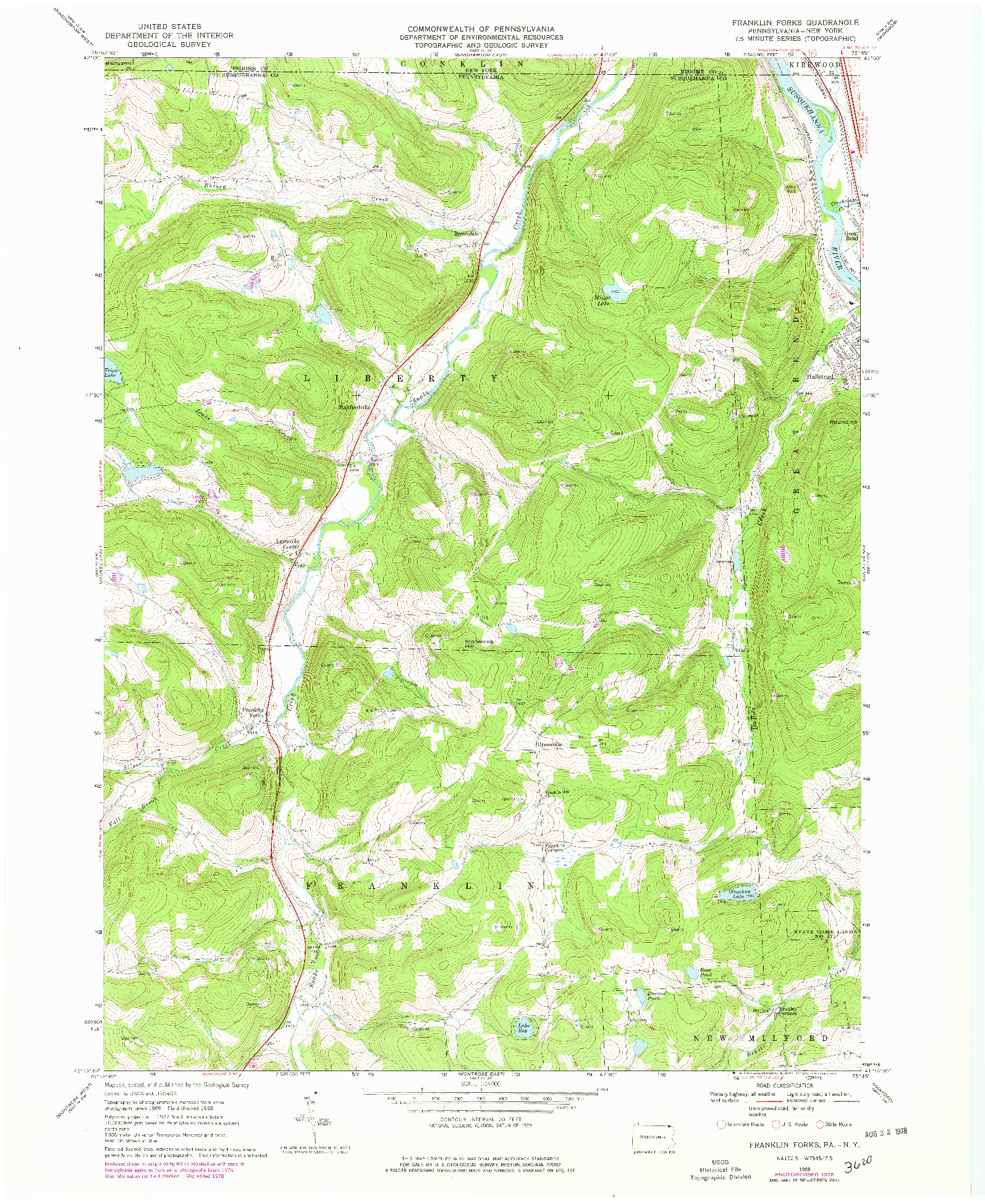 USGS 1:24000-SCALE QUADRANGLE FOR FRANKLIN FORKS, PA 1968