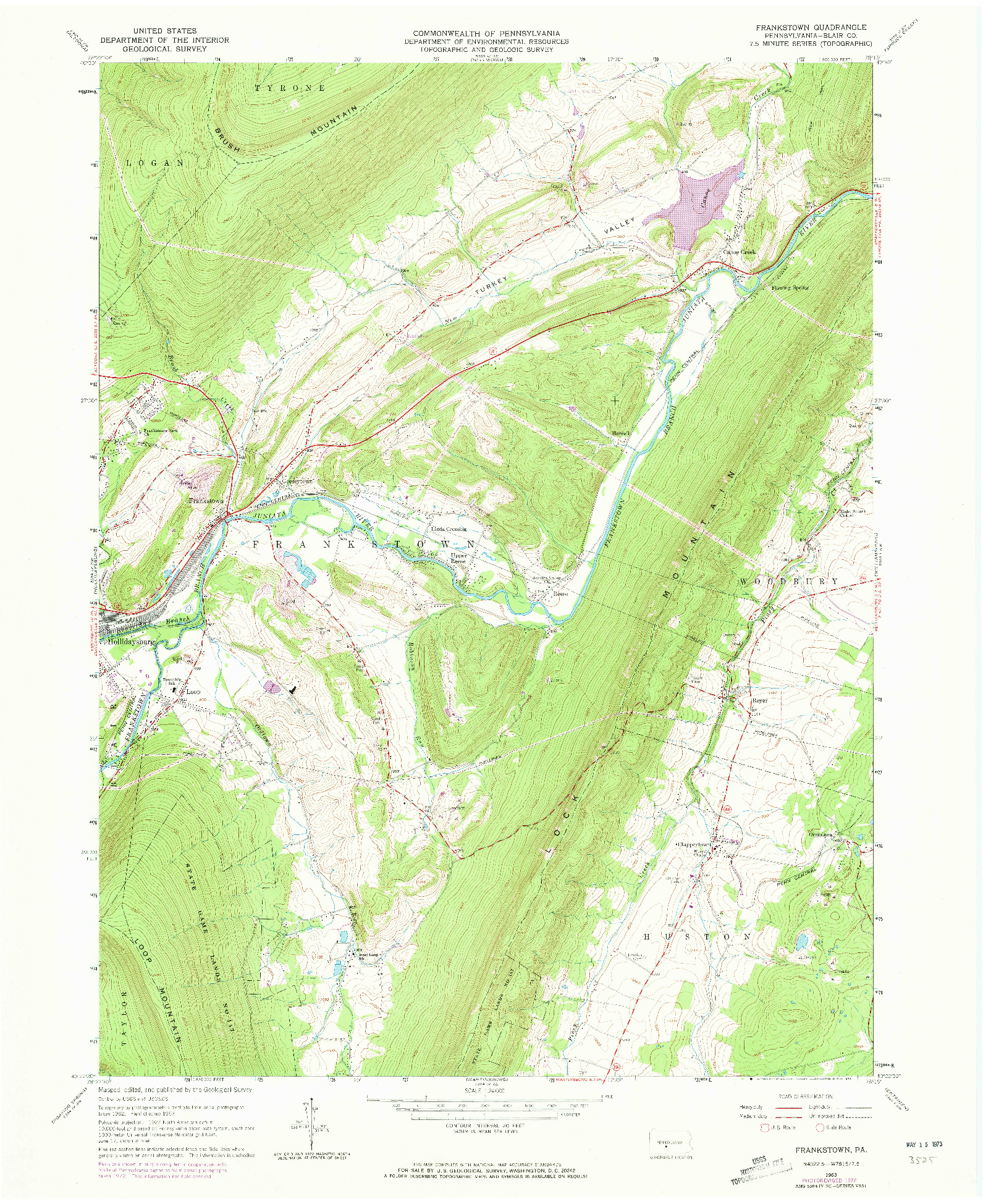 USGS 1:24000-SCALE QUADRANGLE FOR FRANKSTOWN, PA 1963