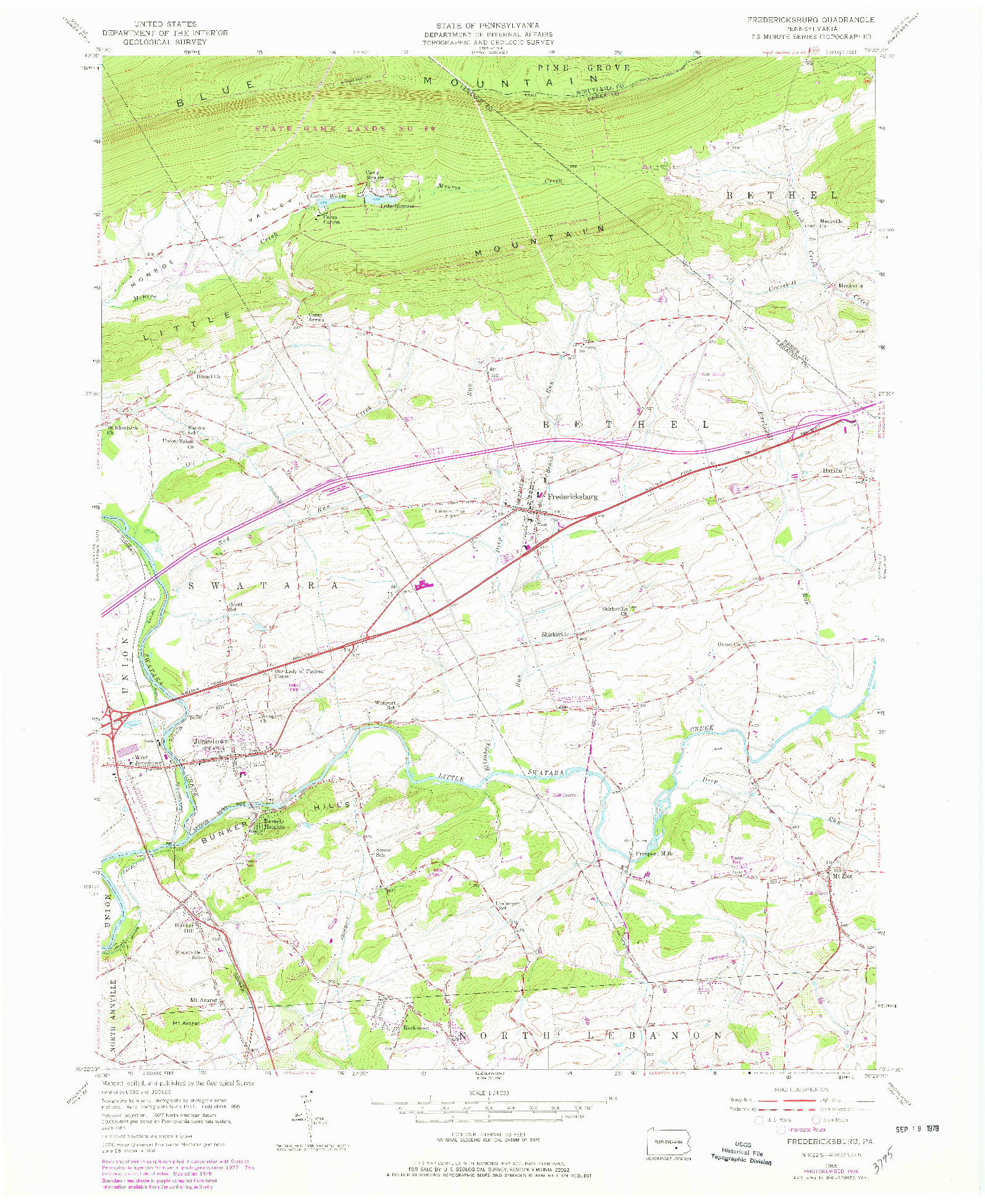 USGS 1:24000-SCALE QUADRANGLE FOR FREDERICKSBURG, PA 1955