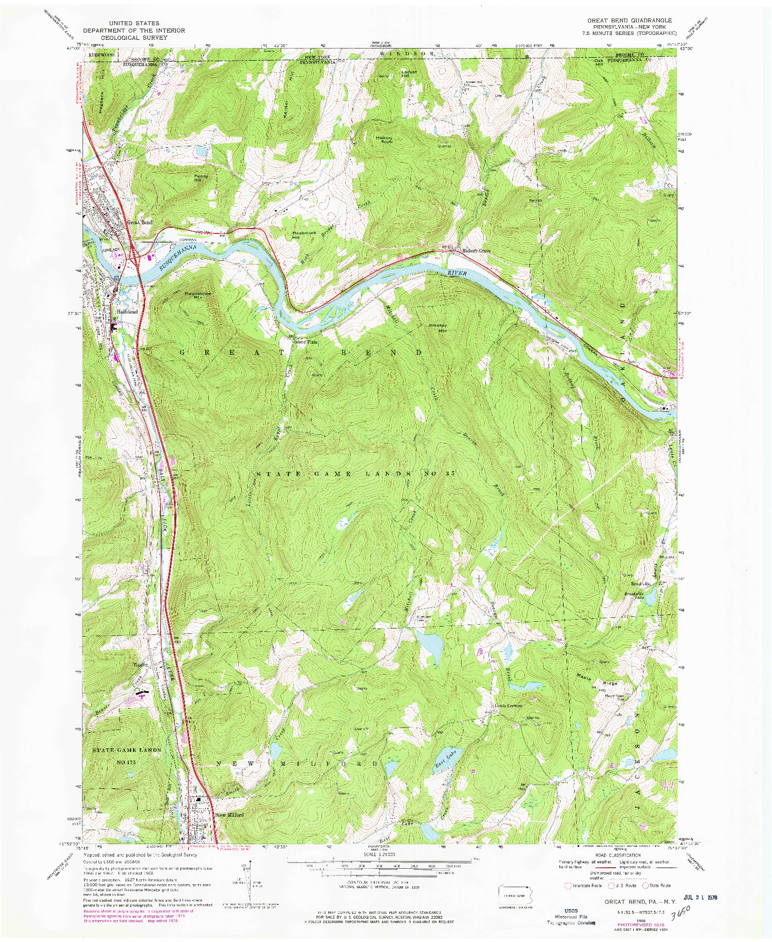 USGS 1:24000-SCALE QUADRANGLE FOR GREAT BEND, PA 1968