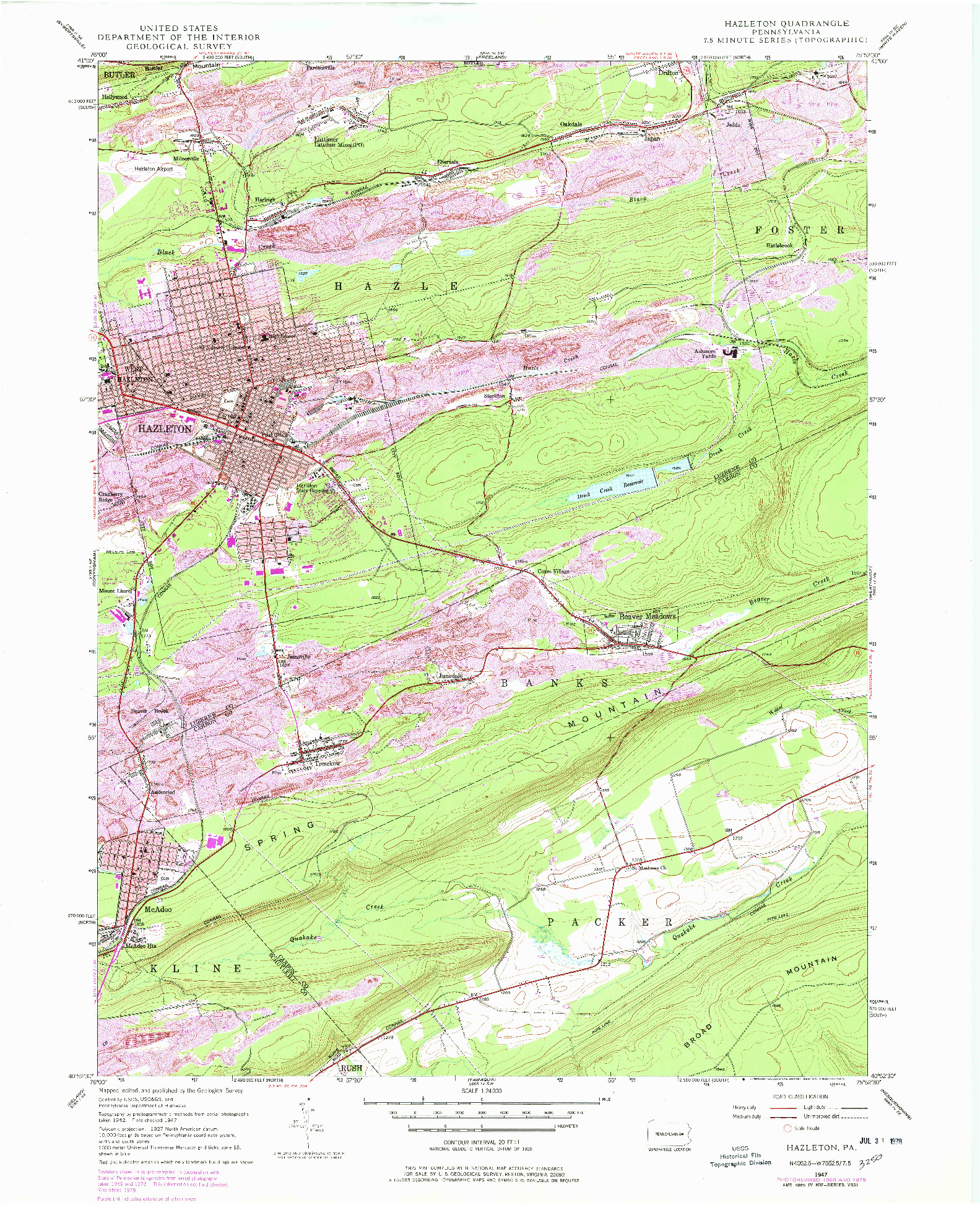 USGS 1:24000-SCALE QUADRANGLE FOR HAZLETON, PA 1947