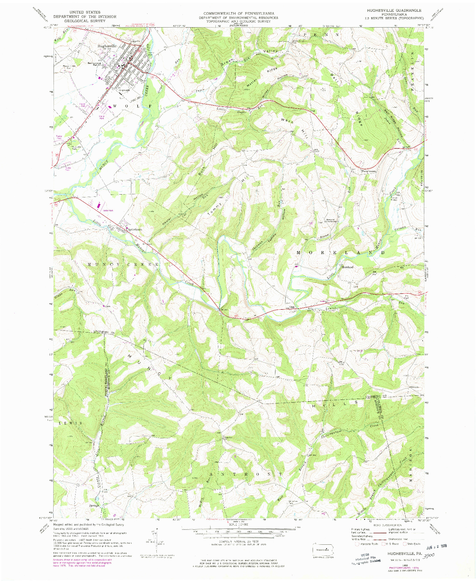 USGS 1:24000-SCALE QUADRANGLE FOR HUGHESVILLE, PA 1968