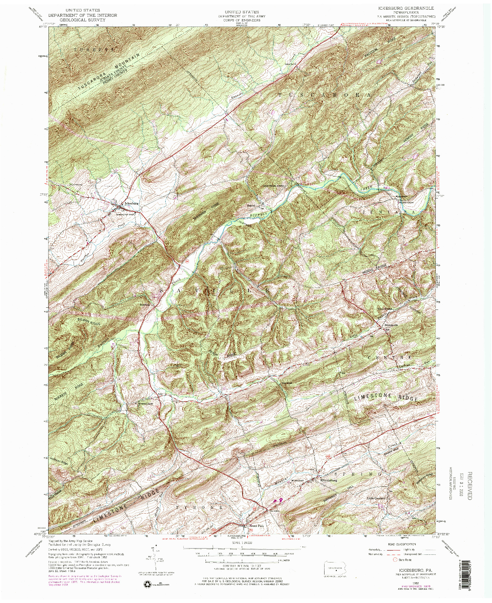 USGS 1:24000-SCALE QUADRANGLE FOR ICKESBURG, PA 1952