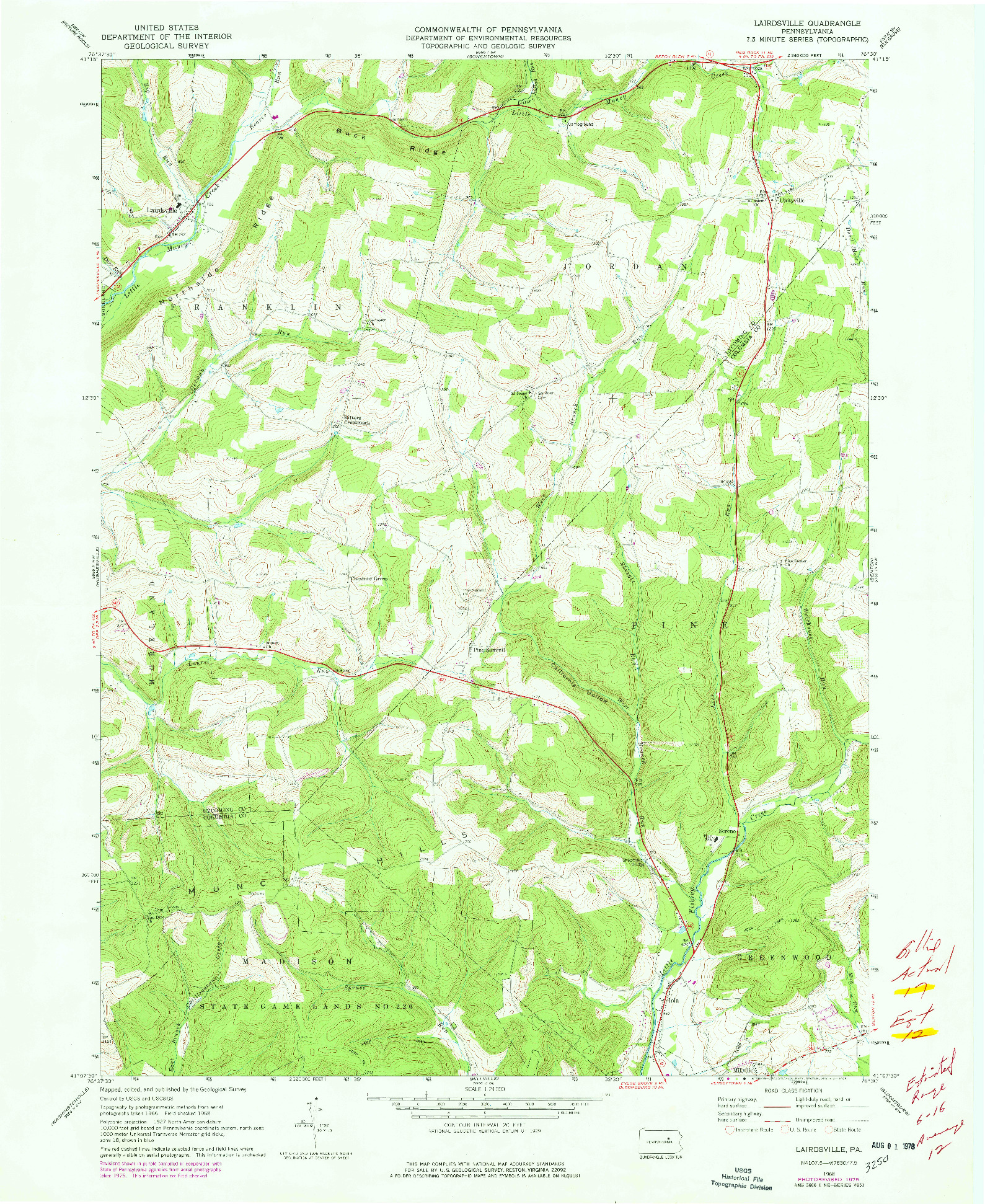 USGS 1:24000-SCALE QUADRANGLE FOR LAIRDSVILLE, PA 1968