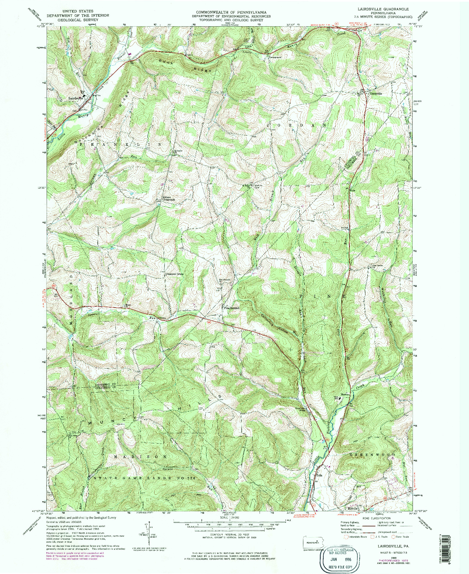 USGS 1:24000-SCALE QUADRANGLE FOR LAIRDSVILLE, PA 1968