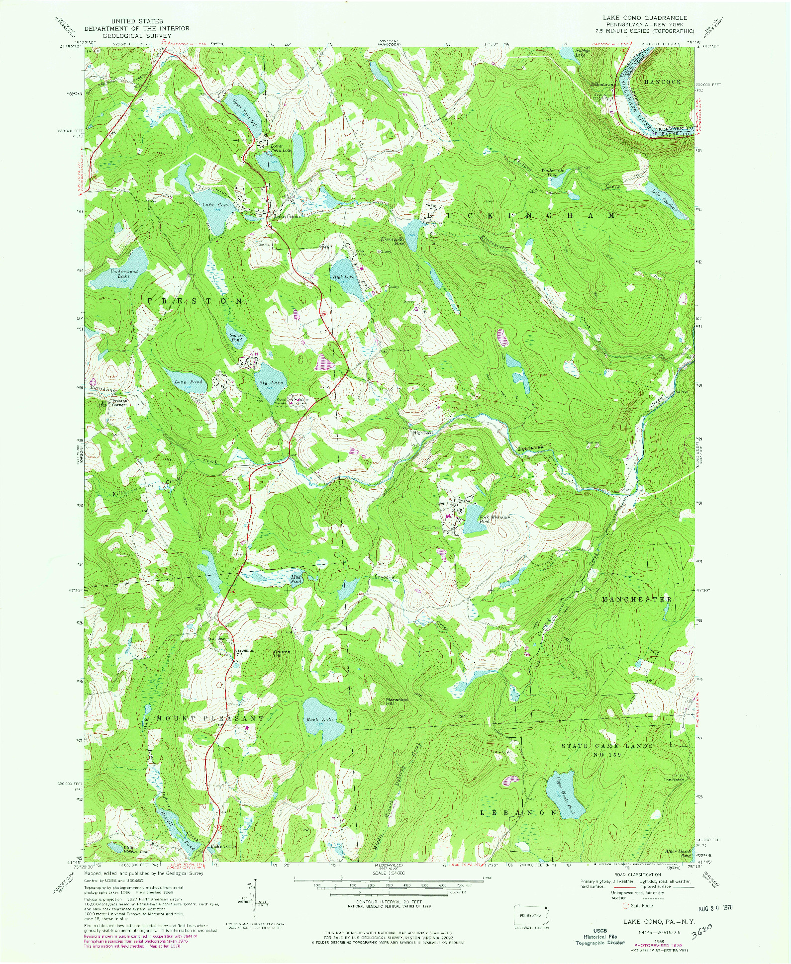 USGS 1:24000-SCALE QUADRANGLE FOR LAKE COMO, PA 1968