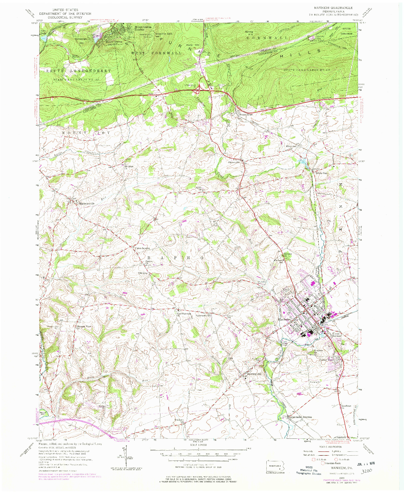 USGS 1:24000-SCALE QUADRANGLE FOR MANHEIM, PA 1955