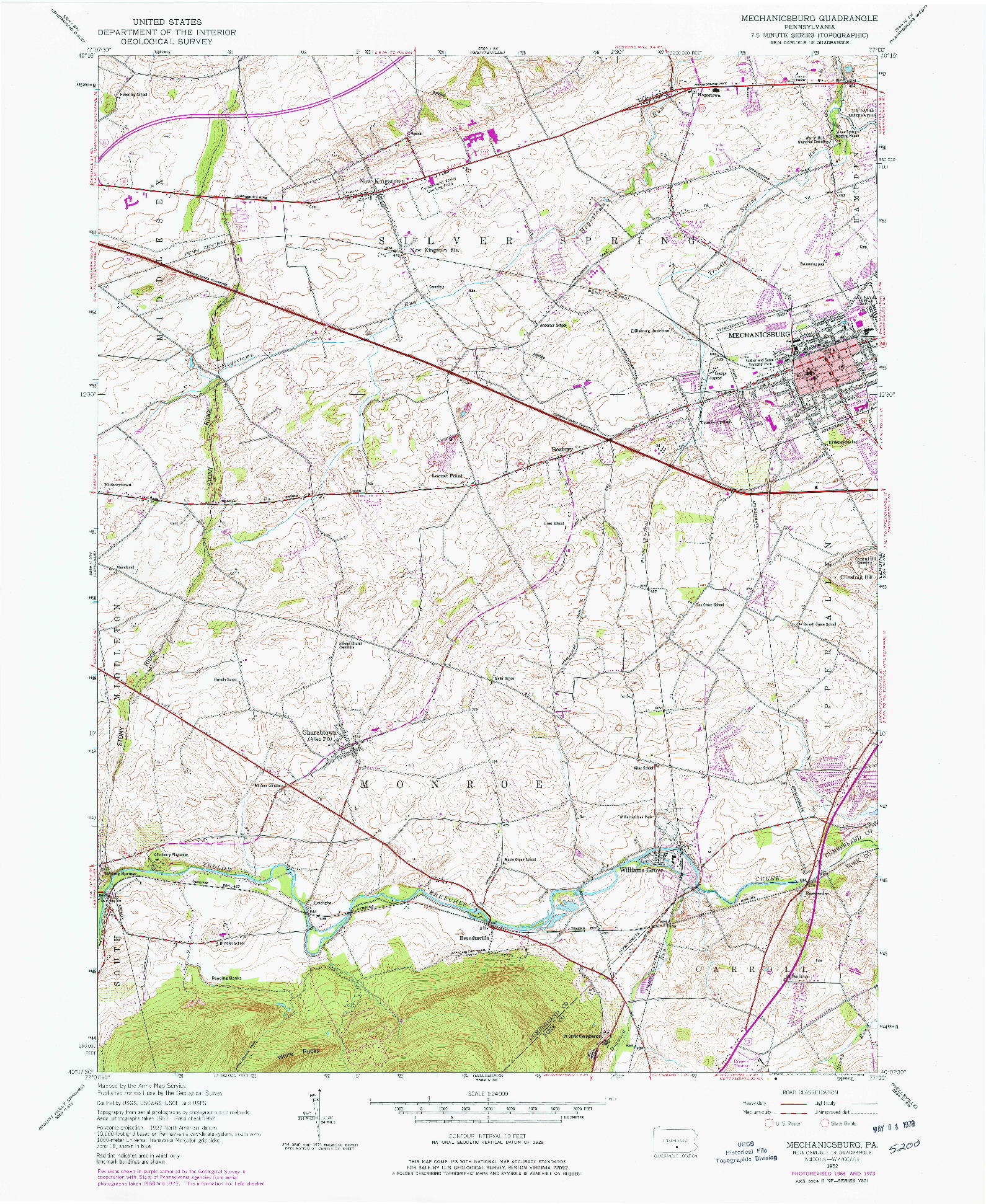 USGS 1:24000-SCALE QUADRANGLE FOR MECHANICSBURG, PA 1952