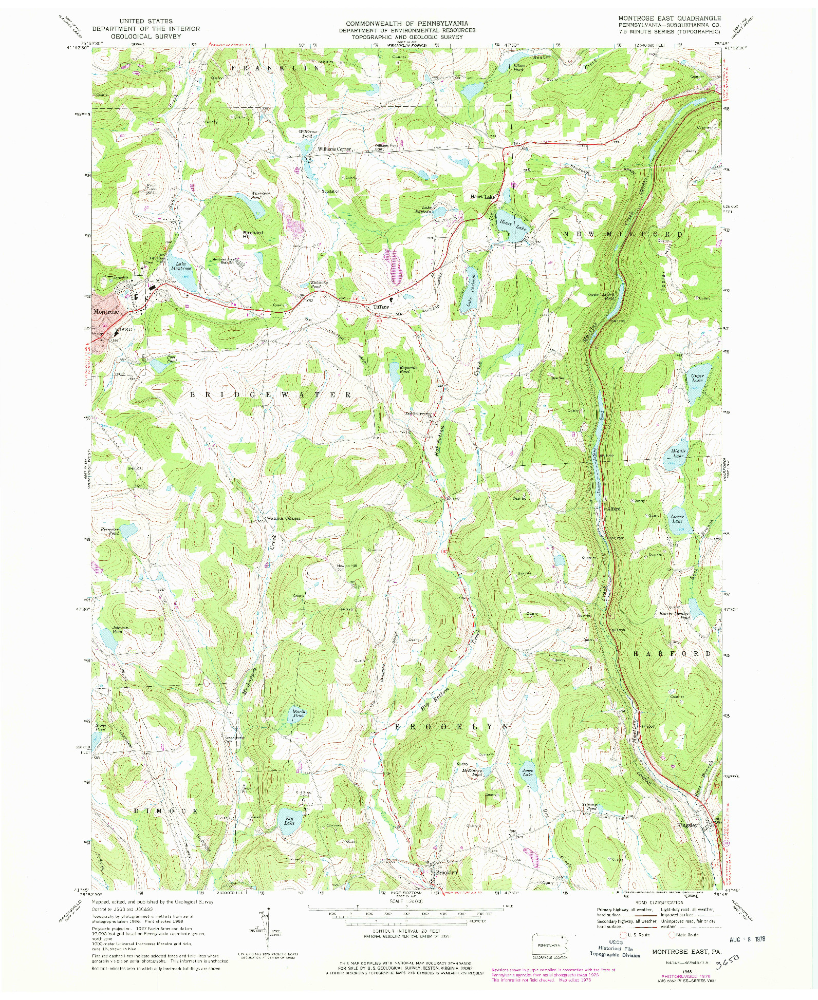 USGS 1:24000-SCALE QUADRANGLE FOR MONTROSE EAST, PA 1968