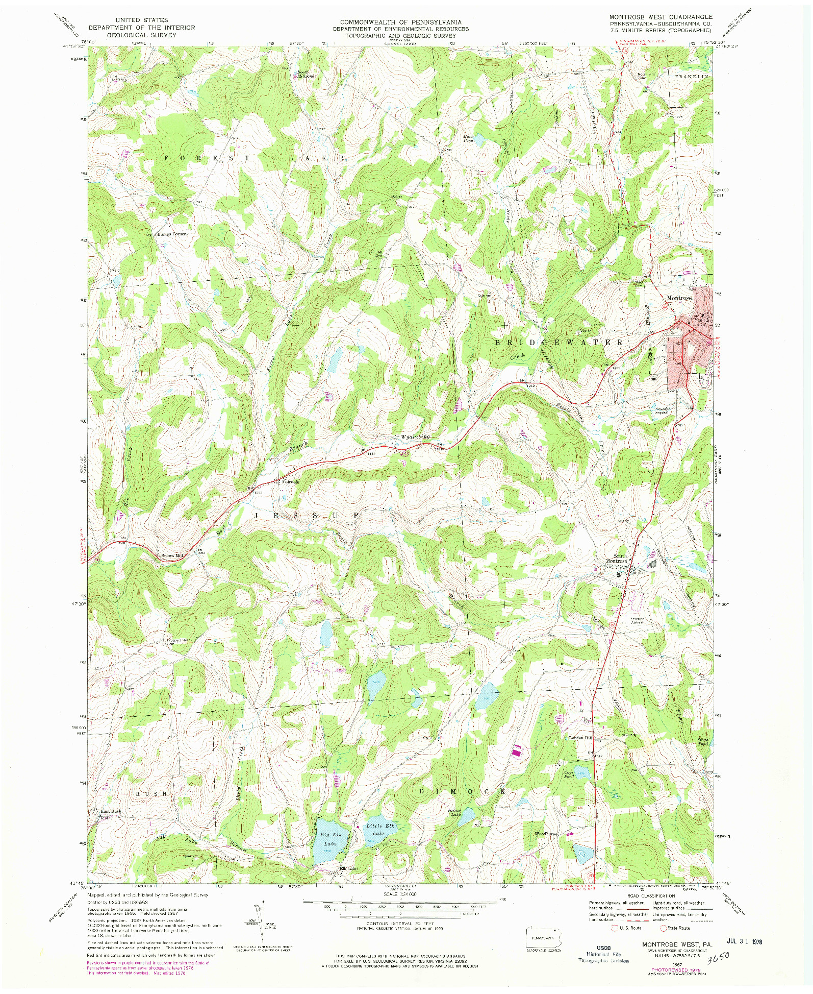 USGS 1:24000-SCALE QUADRANGLE FOR MONTROSE WEST, PA 1968