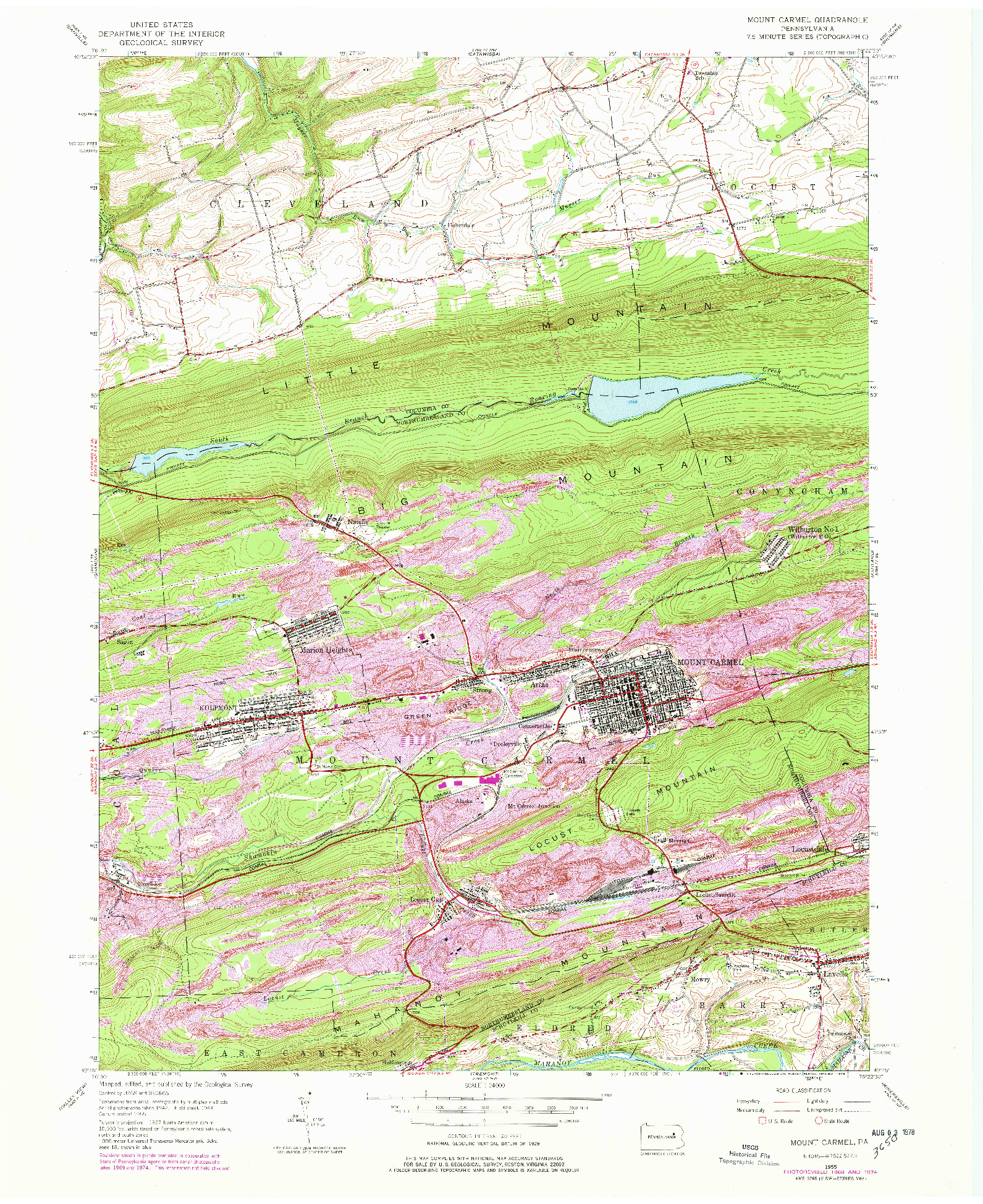 USGS 1:24000-SCALE QUADRANGLE FOR MOUNT CARMEL, PA 1955