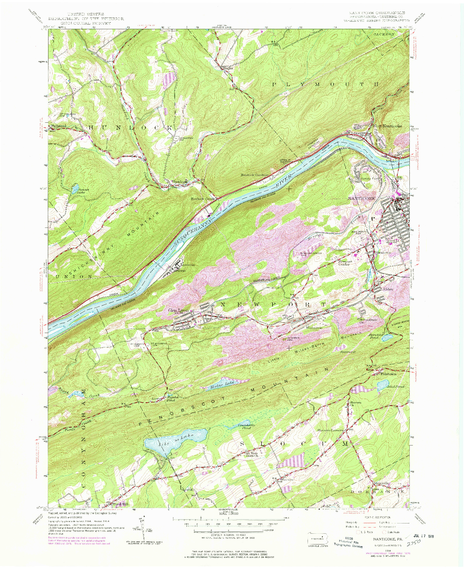 USGS 1:24000-SCALE QUADRANGLE FOR NANTICOKE, PA 1954