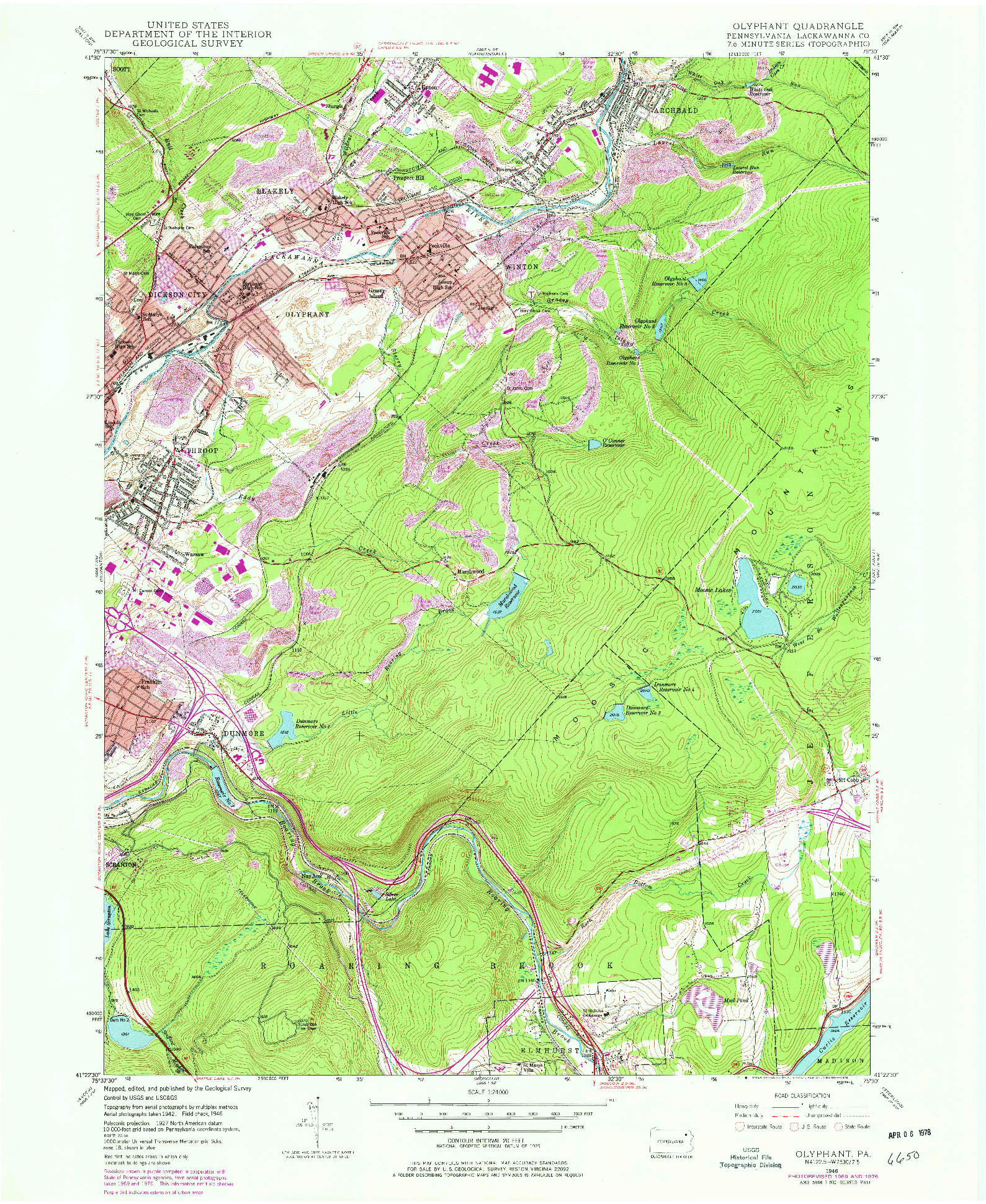 USGS 1:24000-SCALE QUADRANGLE FOR OLYPHANT, PA 1946