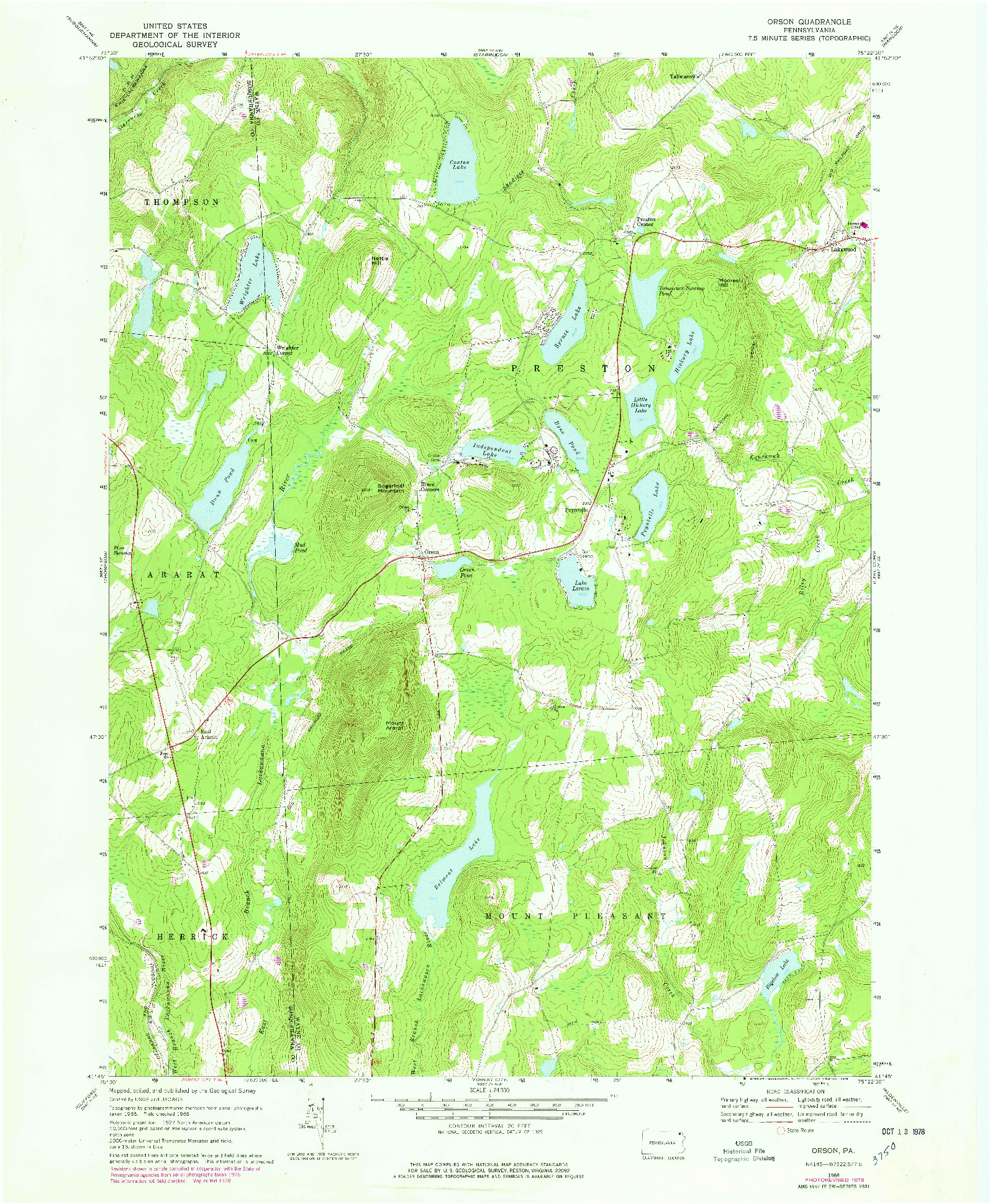 USGS 1:24000-SCALE QUADRANGLE FOR ORSON, PA 1968