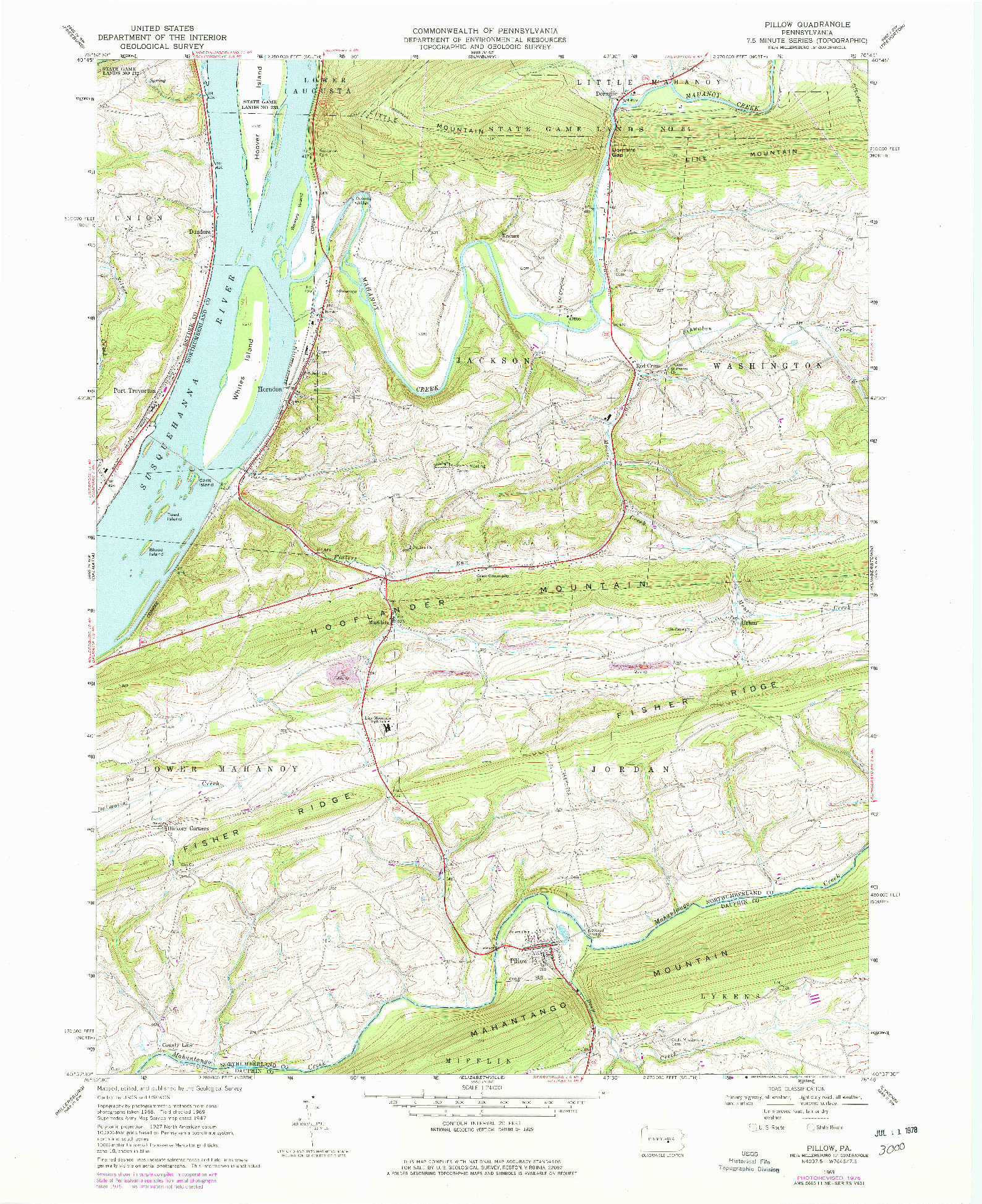 USGS 1:24000-SCALE QUADRANGLE FOR PILLOW, PA 1969