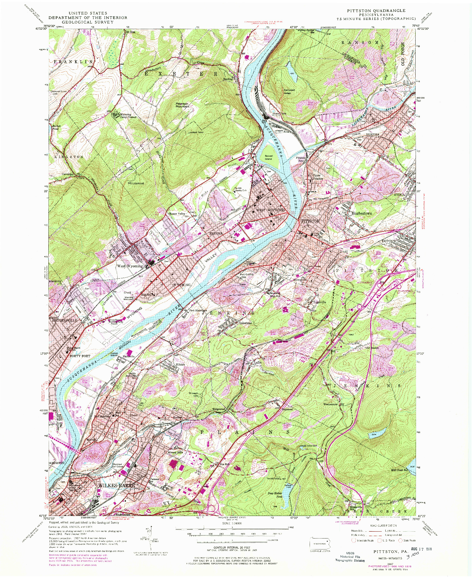 USGS 1:24000-SCALE QUADRANGLE FOR PITTSTON, PA 1947