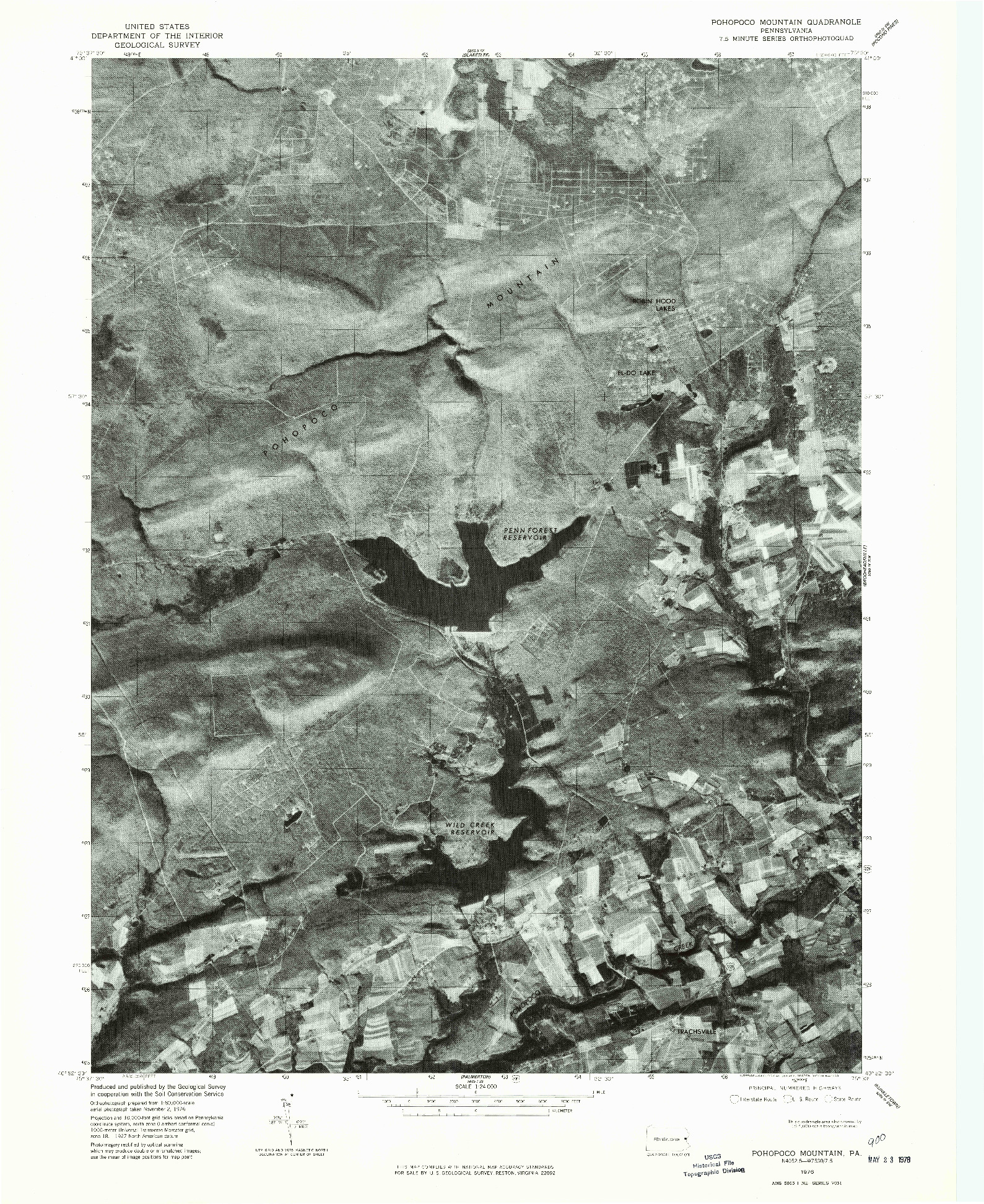 USGS 1:24000-SCALE QUADRANGLE FOR POHOPCO MOUNTAIN, PA 1976