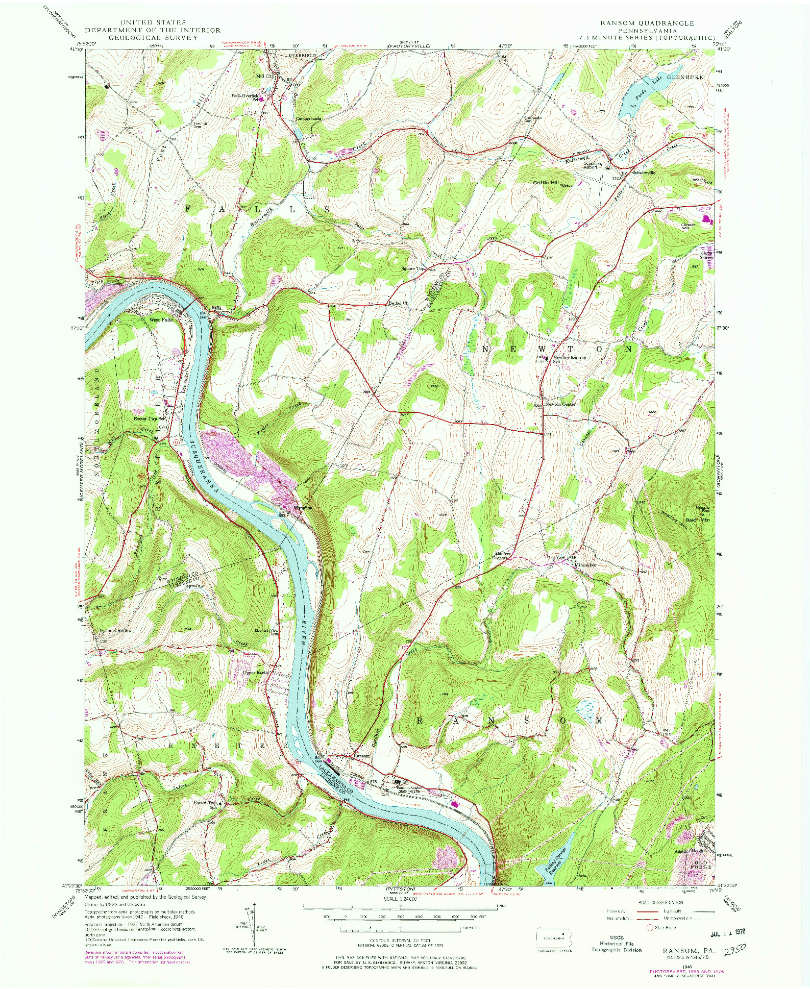 USGS 1:24000-SCALE QUADRANGLE FOR RANSOM, PA 1946