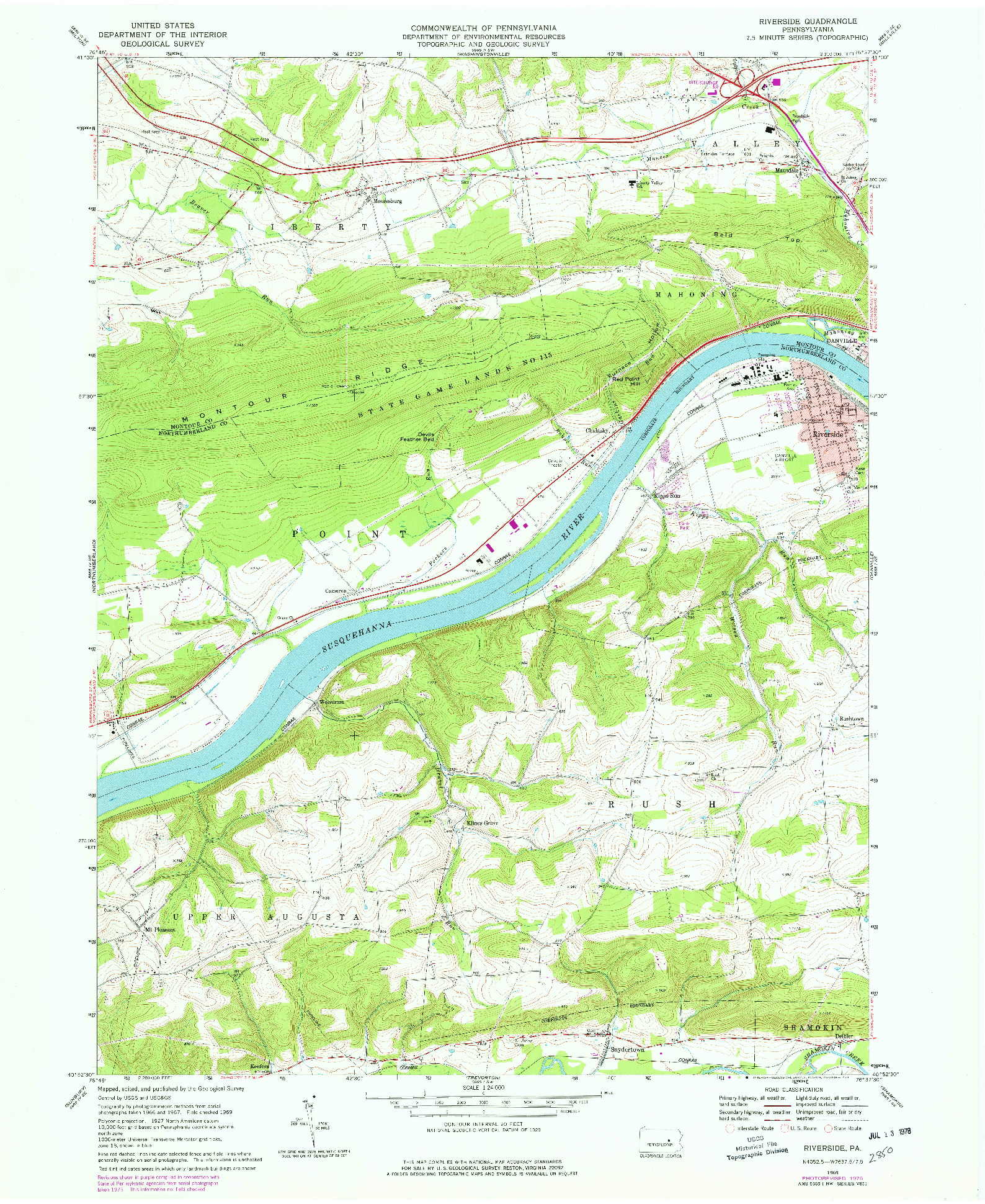 USGS 1:24000-SCALE QUADRANGLE FOR RIVERSIDE, PA 1969