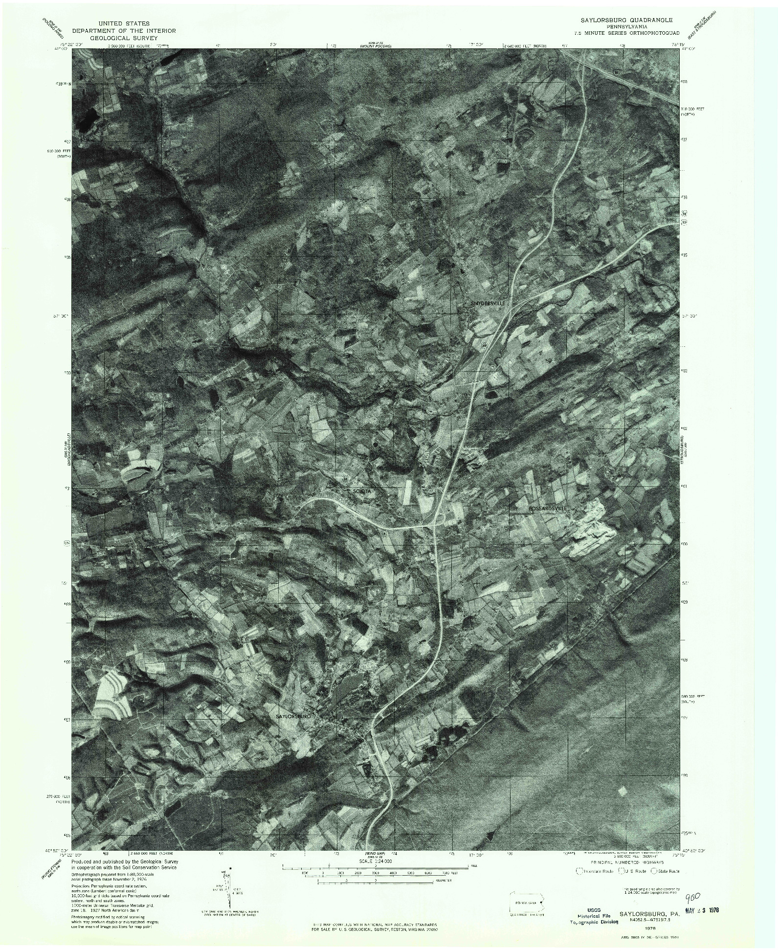 USGS 1:24000-SCALE QUADRANGLE FOR SAYLORSBURG, PA 1976