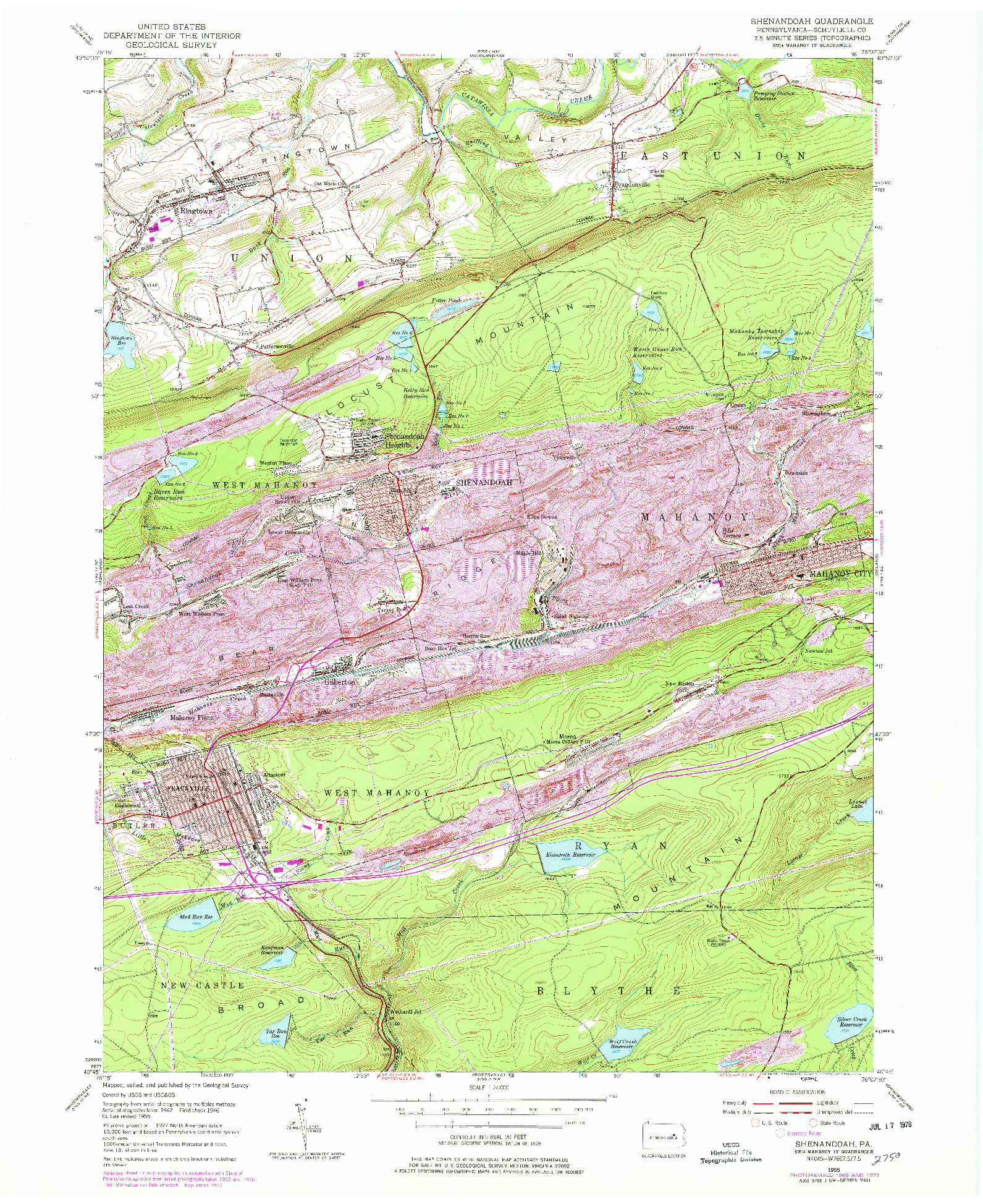 USGS 1:24000-SCALE QUADRANGLE FOR SHENANDOAH, PA 1955