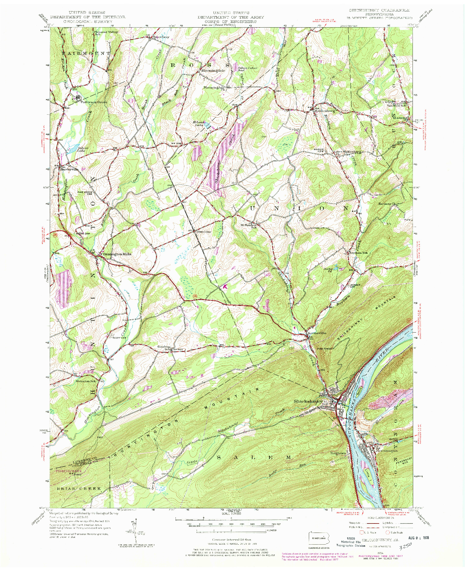 USGS 1:24000-SCALE QUADRANGLE FOR SHICKSHINNY, PA 1954