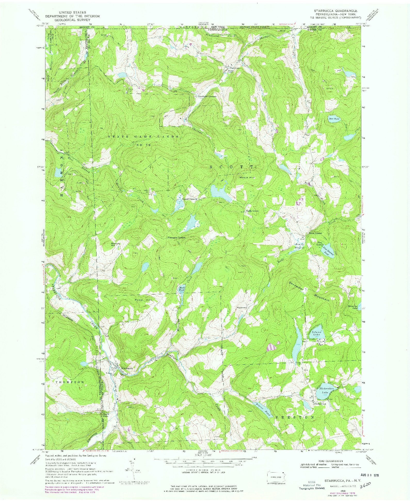 USGS 1:24000-SCALE QUADRANGLE FOR STARRUCCA, PA 1968