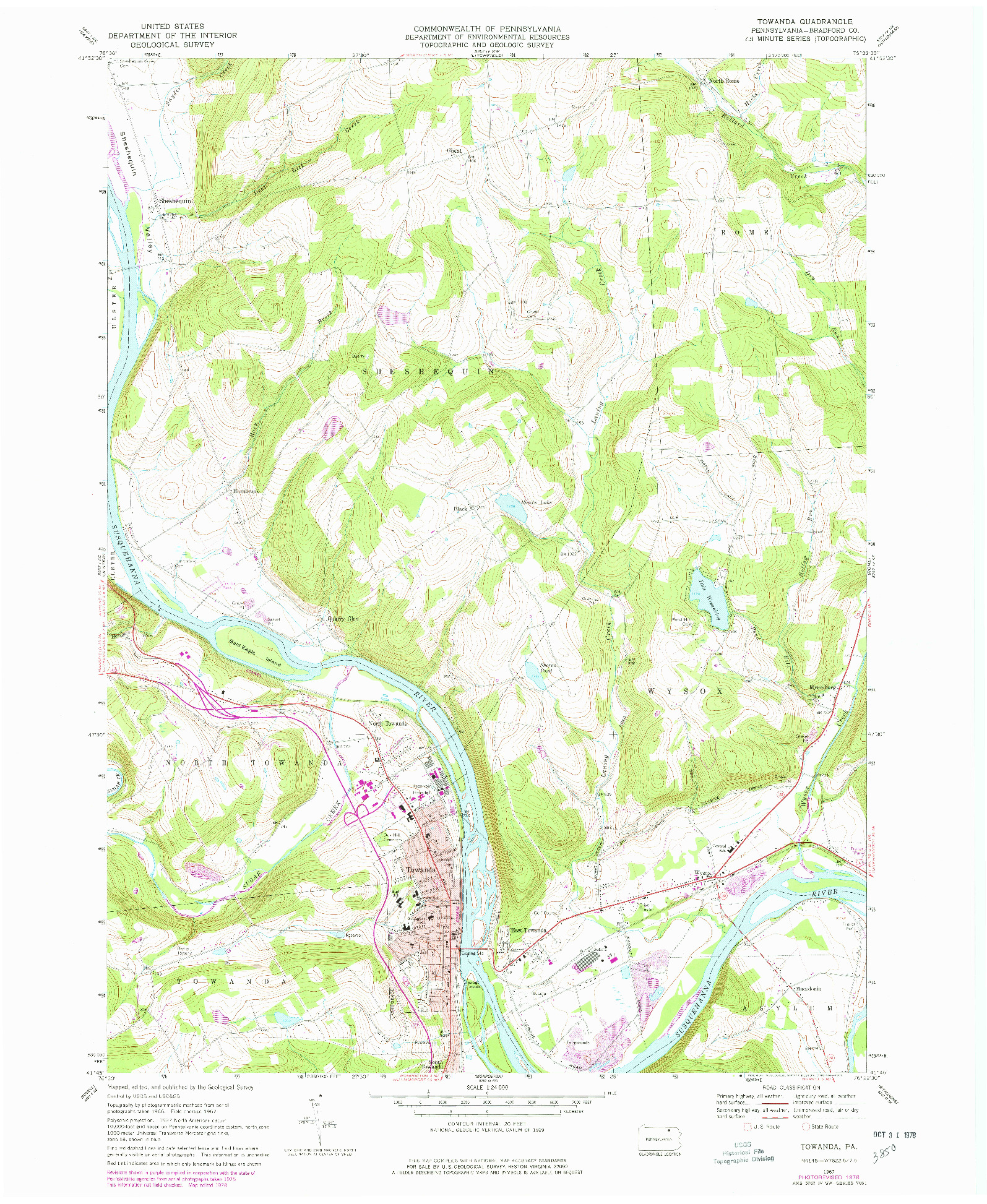 USGS 1:24000-SCALE QUADRANGLE FOR TOWANDA, PA 1967