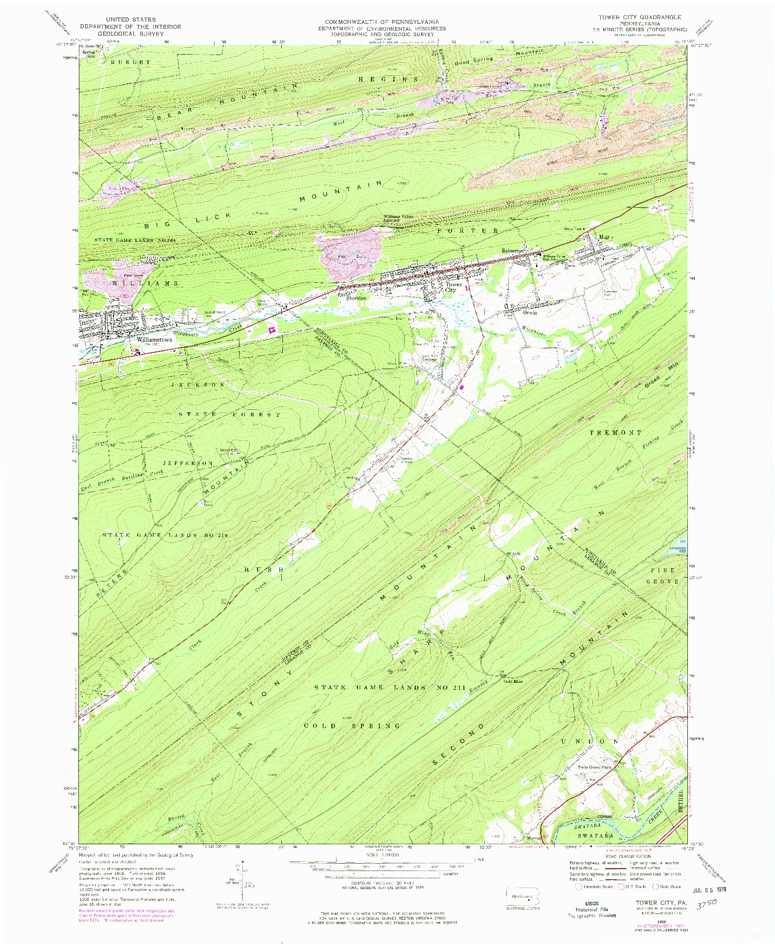 USGS 1:24000-SCALE QUADRANGLE FOR TOWER CITY, PA 1969