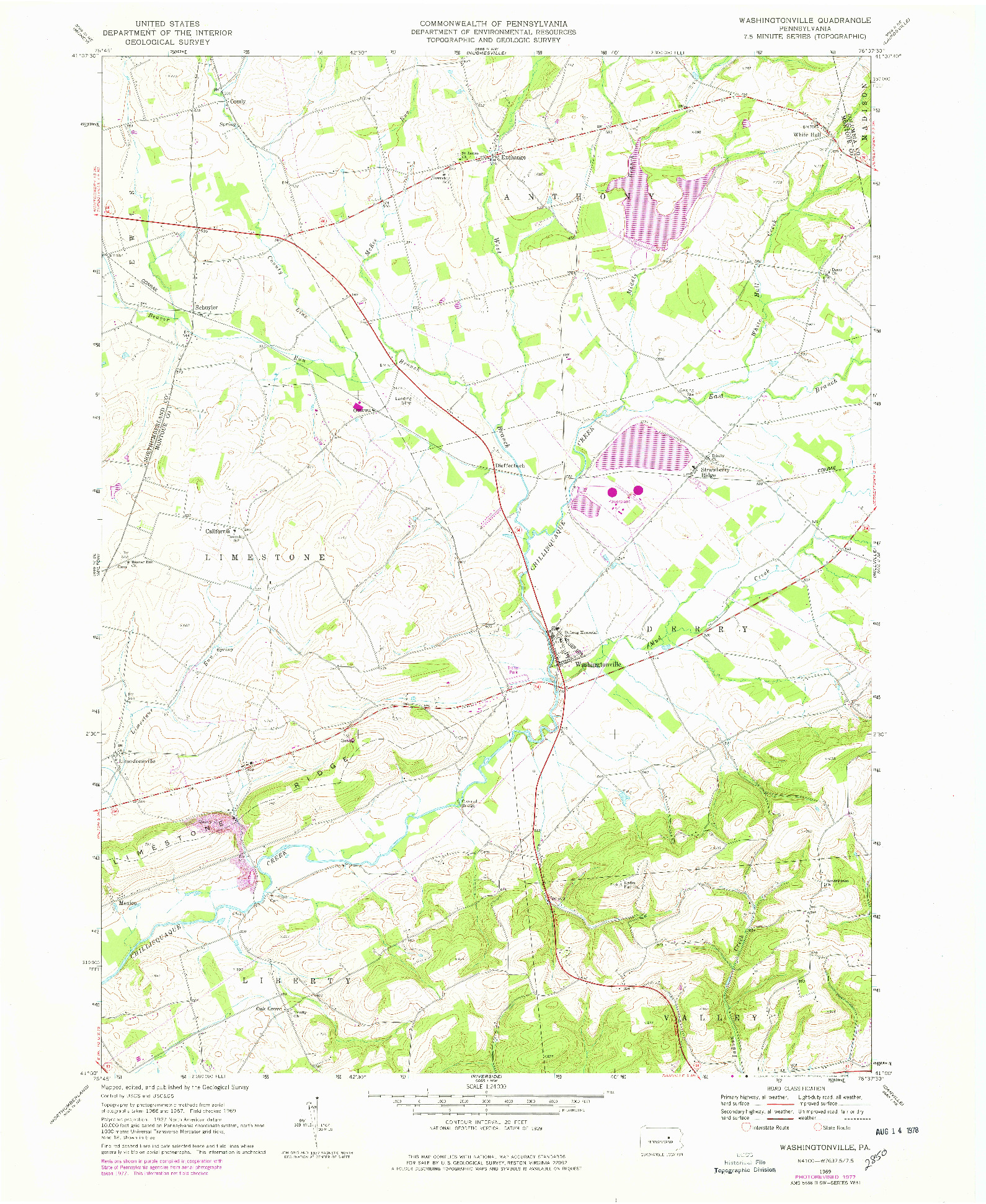 USGS 1:24000-SCALE QUADRANGLE FOR WASHINGTONVILLE, PA 1969