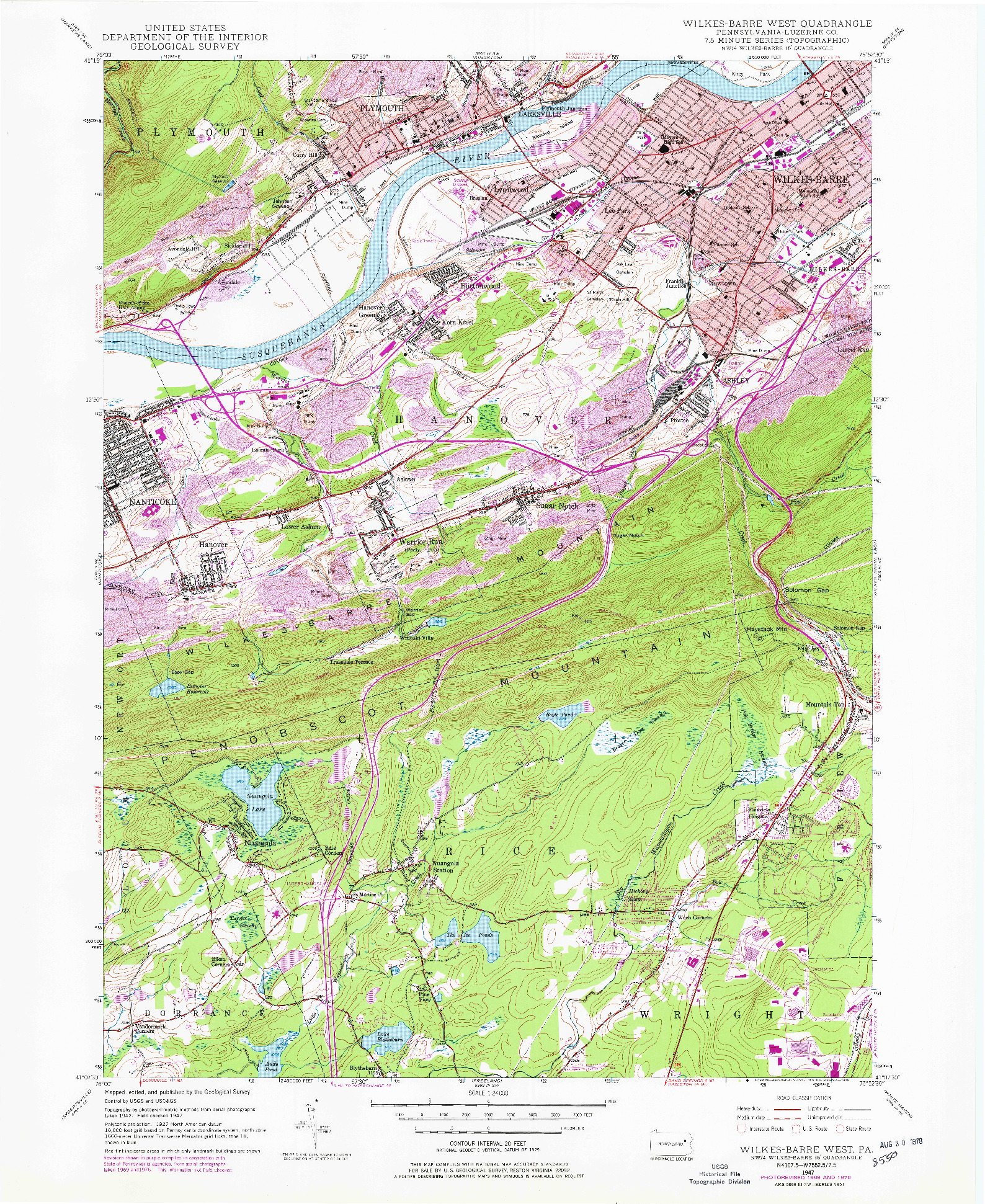 USGS 1:24000-SCALE QUADRANGLE FOR WILKES-BARRE WEST, PA 1947