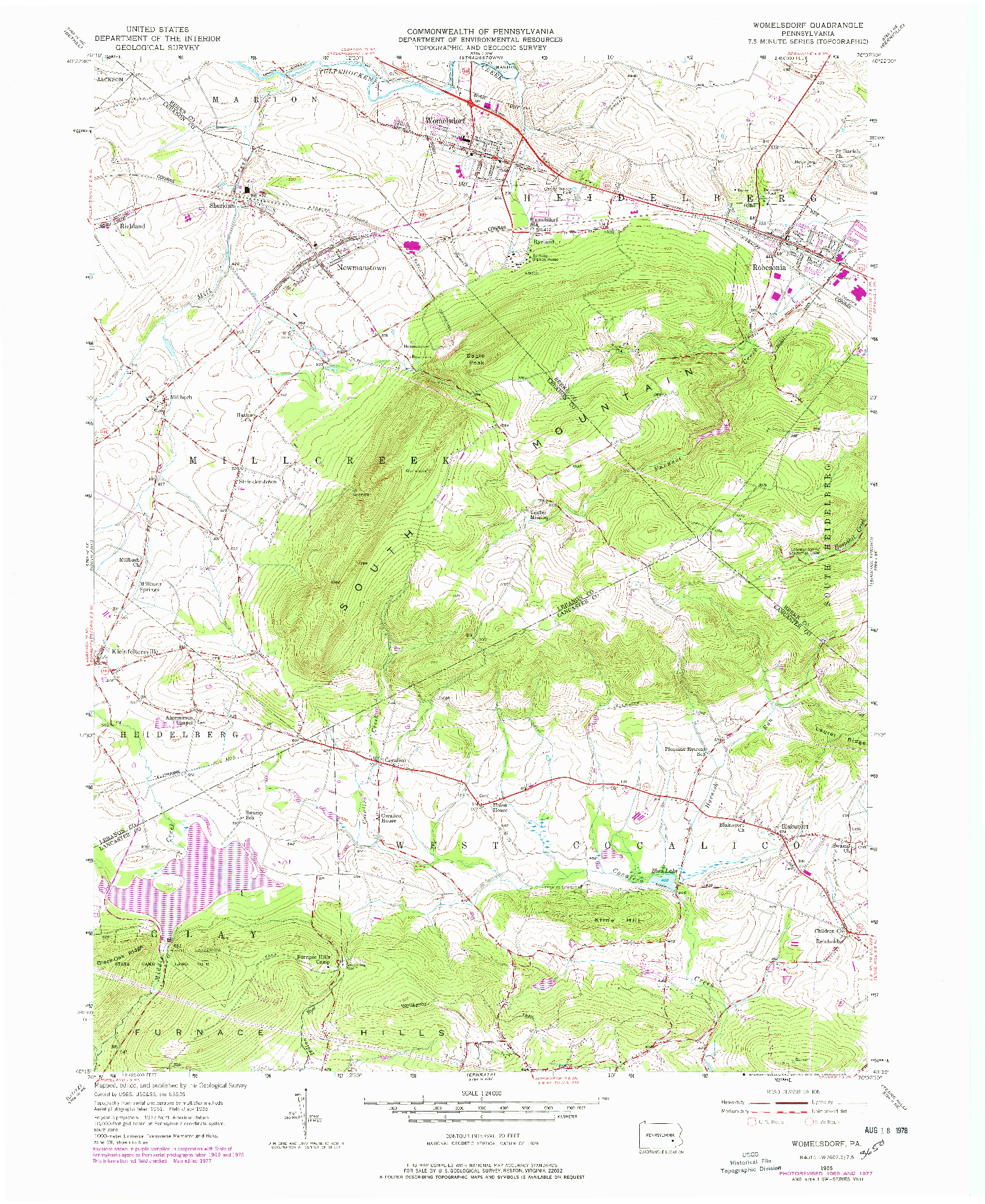 USGS 1:24000-SCALE QUADRANGLE FOR WOMELSDORF, PA 1955