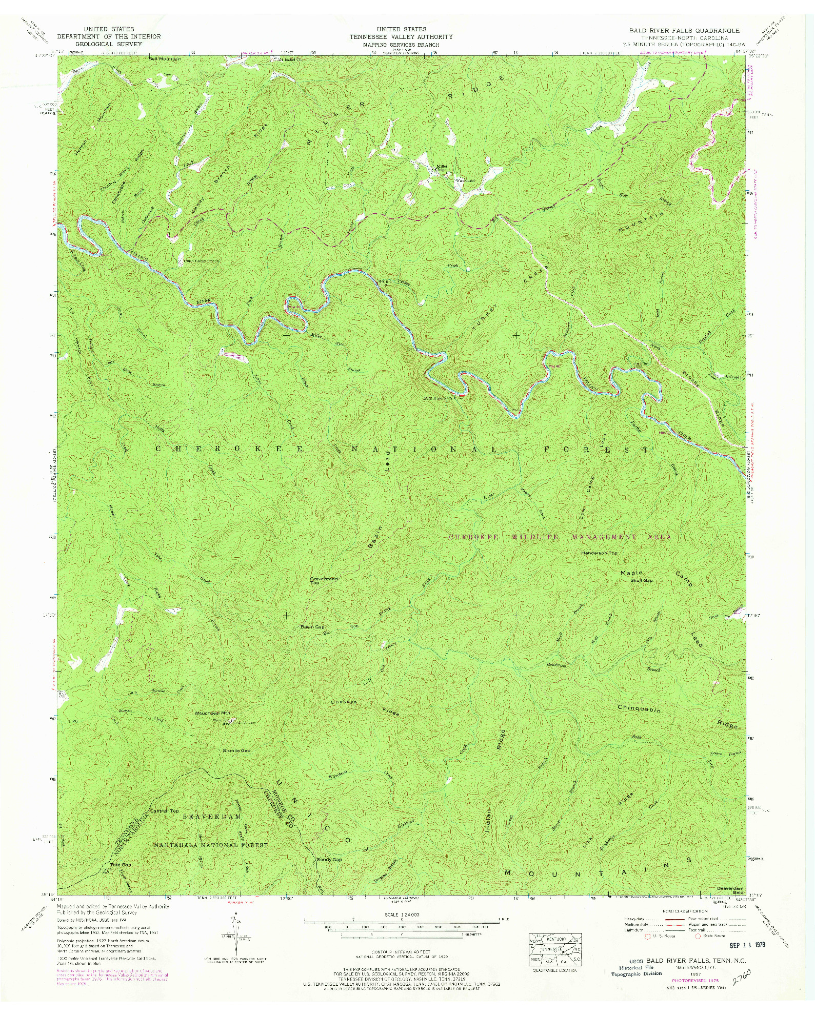 USGS 1:24000-SCALE QUADRANGLE FOR BALD RIVER FALLS, TN 1957