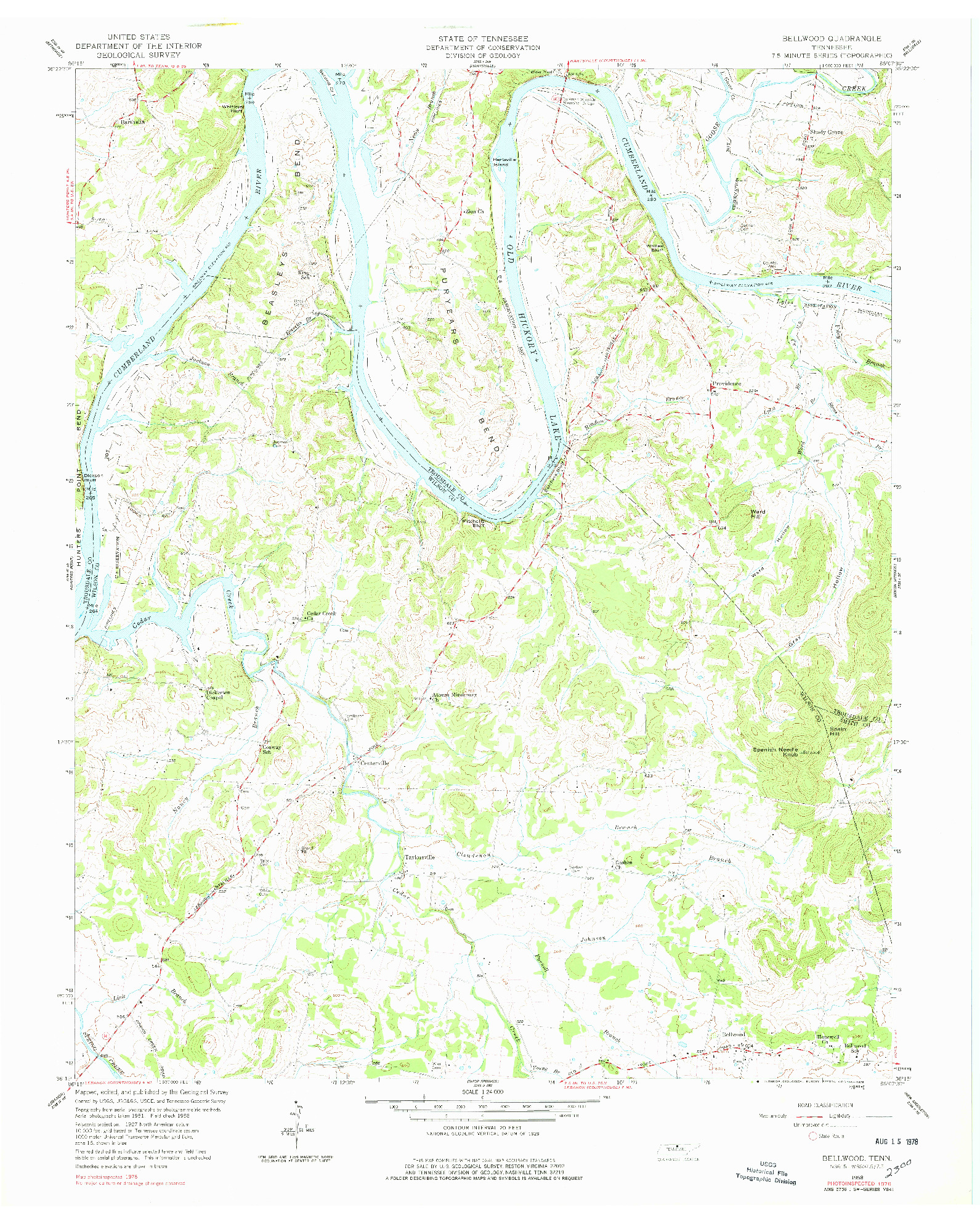 USGS 1:24000-SCALE QUADRANGLE FOR BELLWOOD, TN 1958