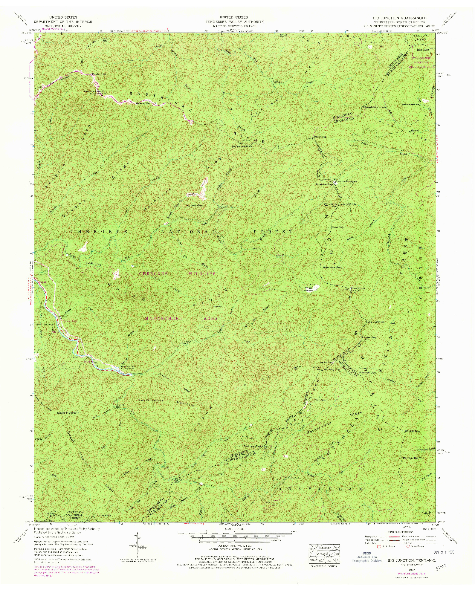 USGS 1:24000-SCALE QUADRANGLE FOR BIG JUNCTION, TN 1957