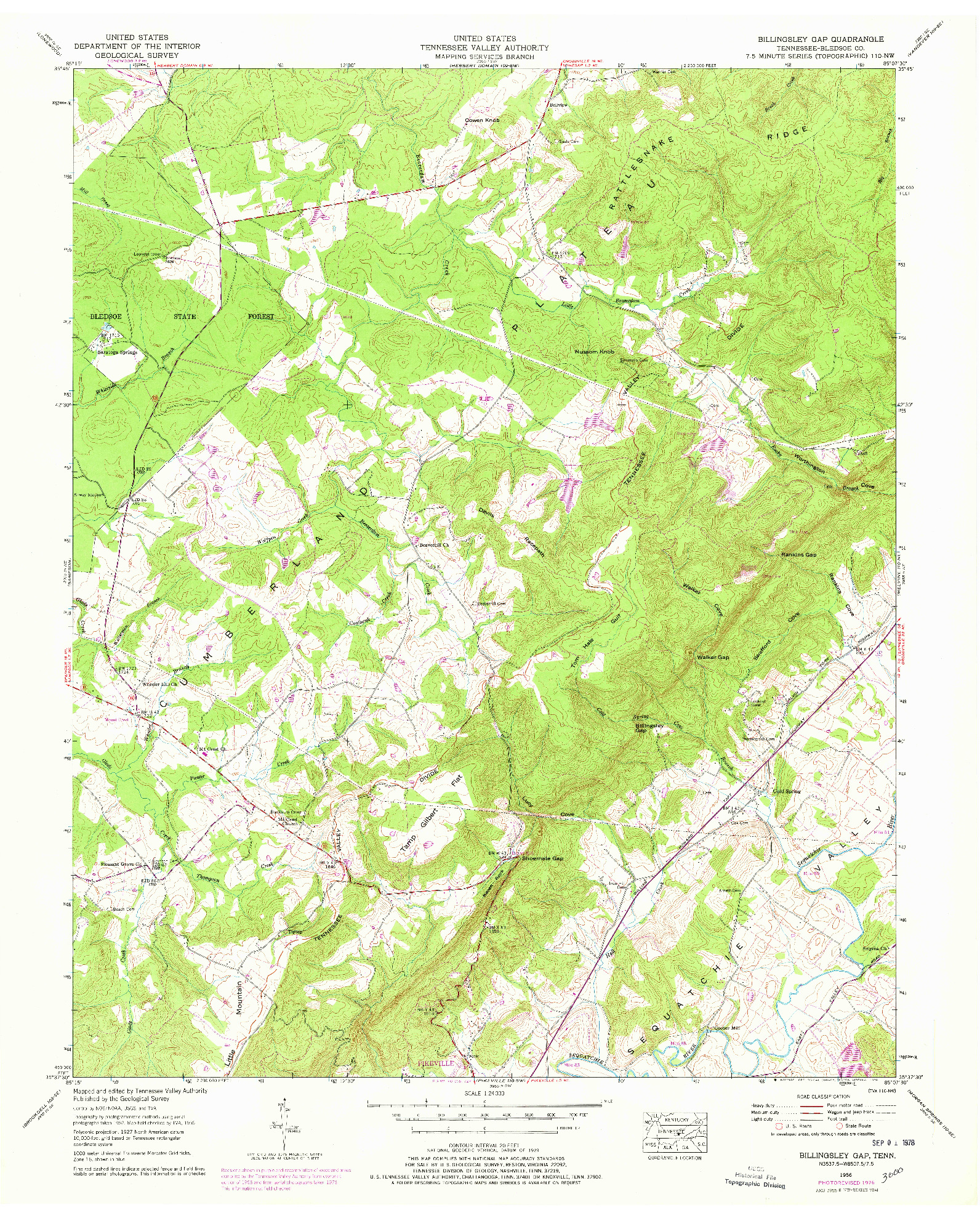 USGS 1:24000-SCALE QUADRANGLE FOR BILLINGSLEY GAP, TN 1956