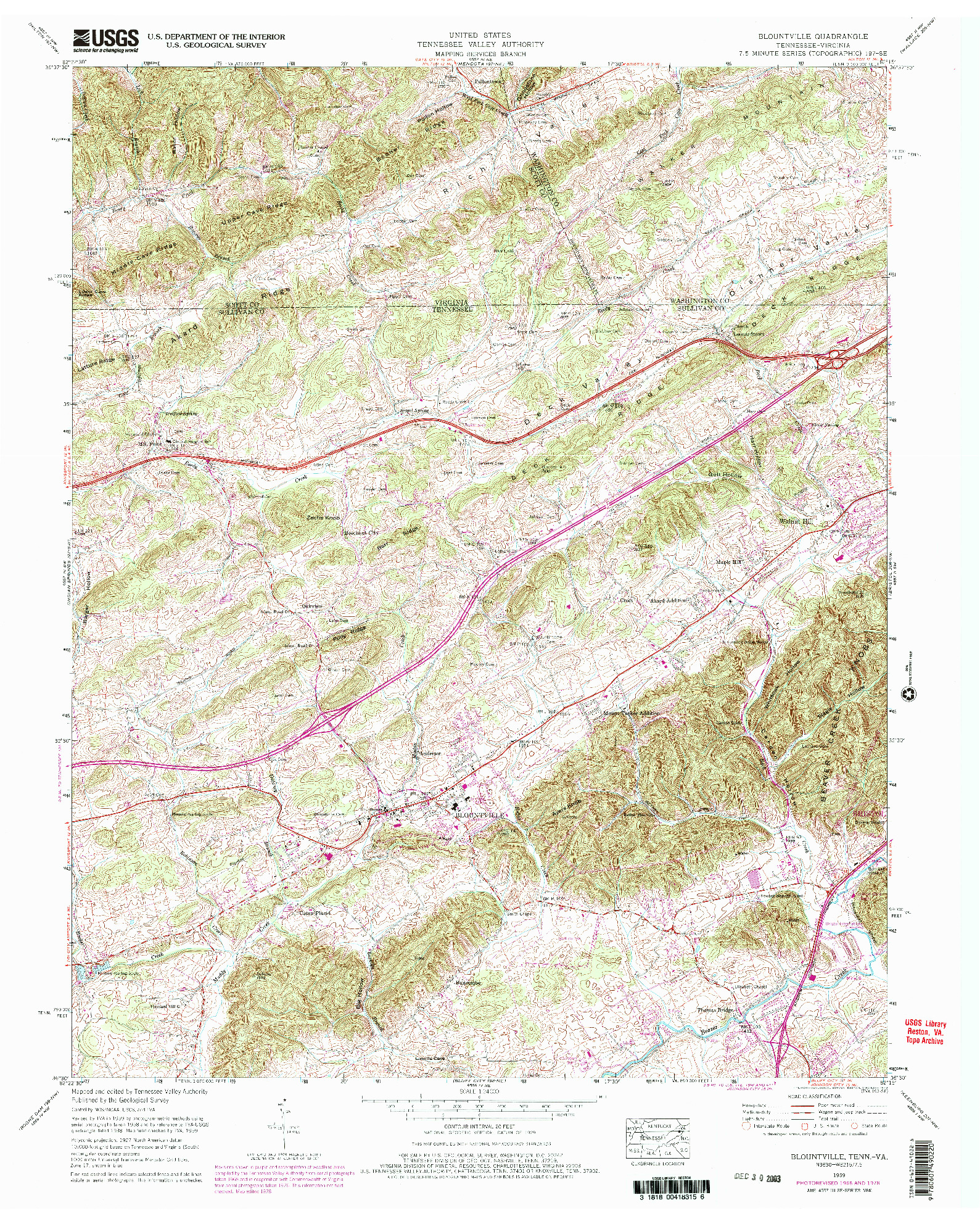 USGS 1:24000-SCALE QUADRANGLE FOR BLOUNTVILLE, TN 1959