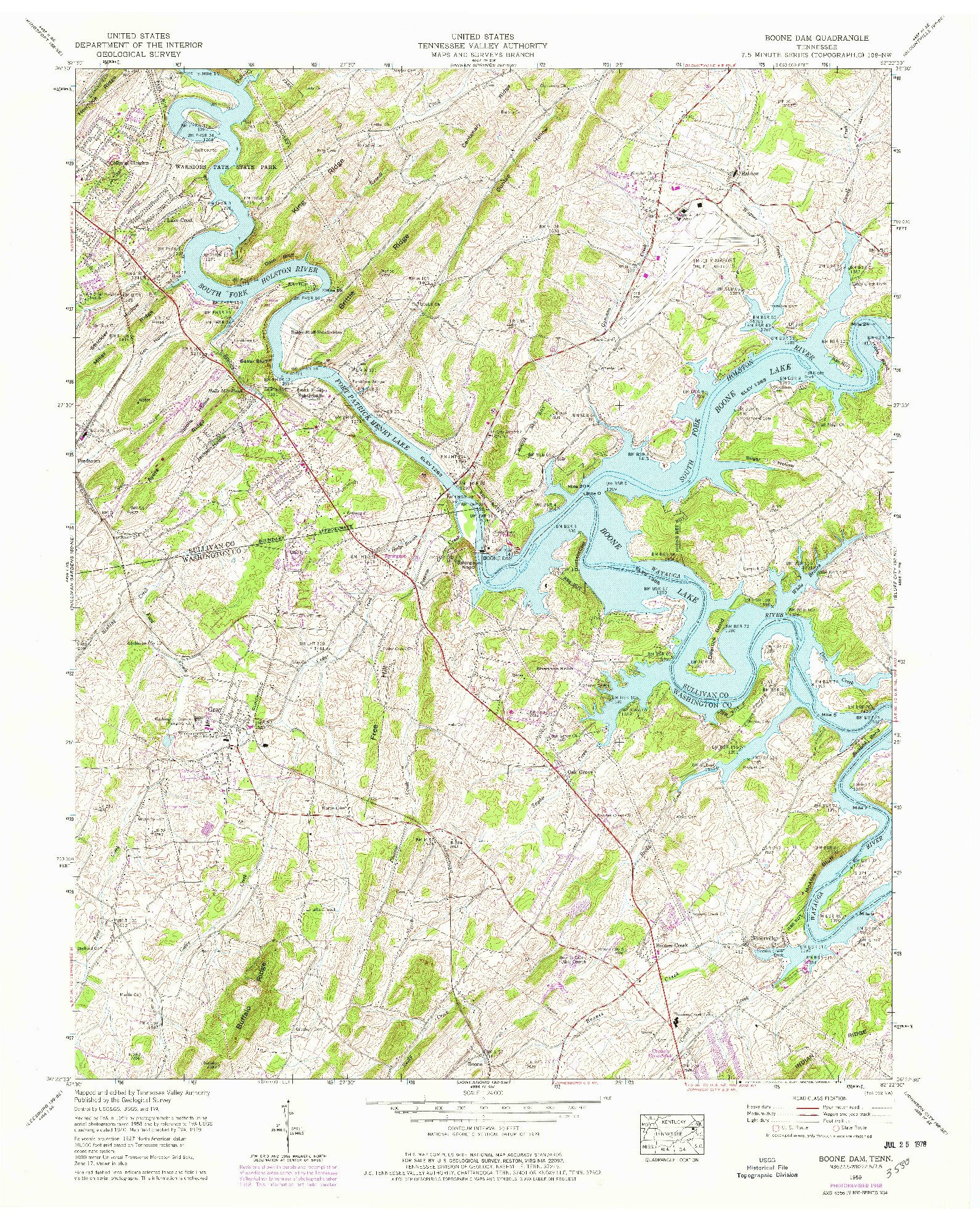 USGS 1:24000-SCALE QUADRANGLE FOR BOONE DAM, TN 1959