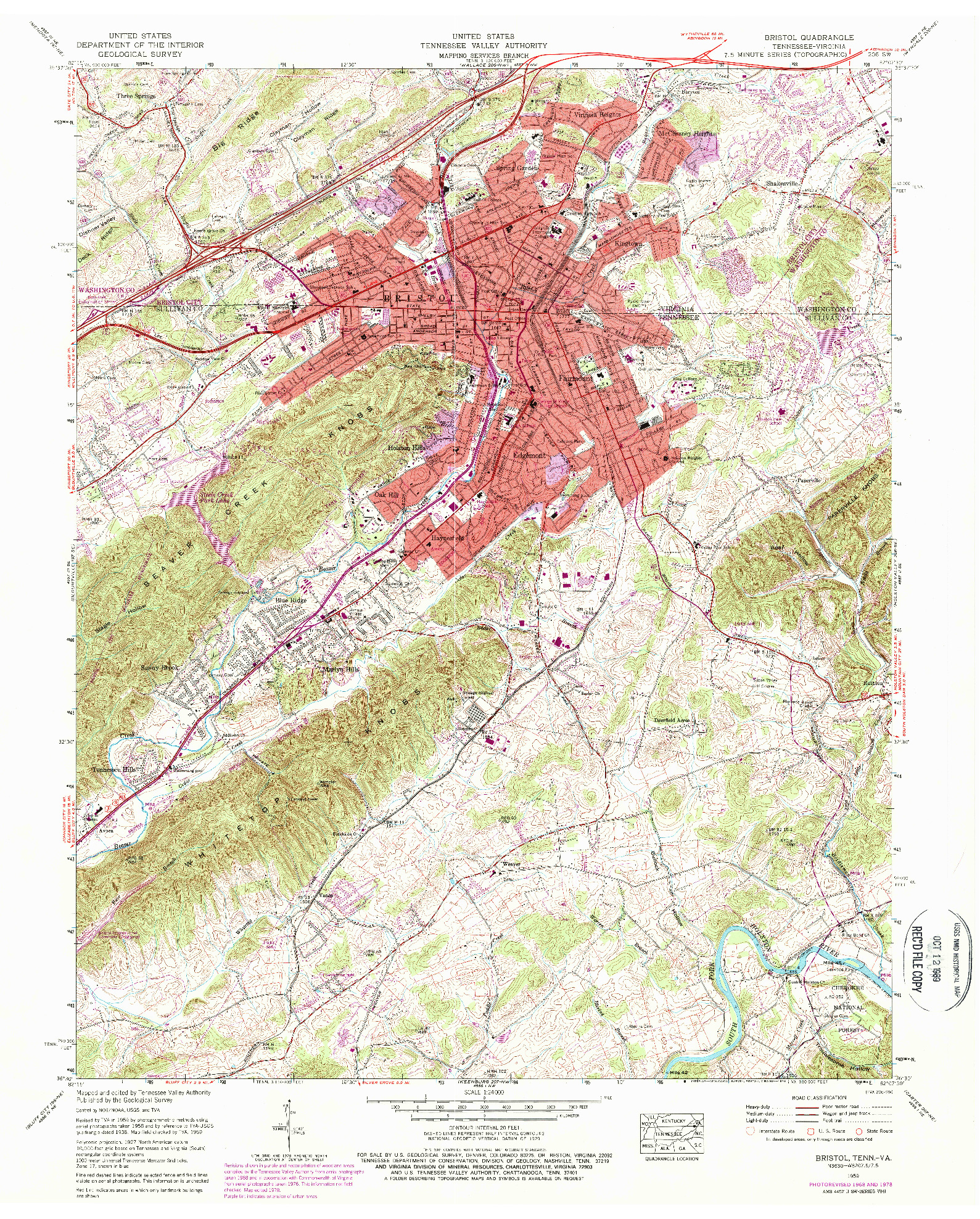 USGS 1:24000-SCALE QUADRANGLE FOR BRISTOL, TN 1959